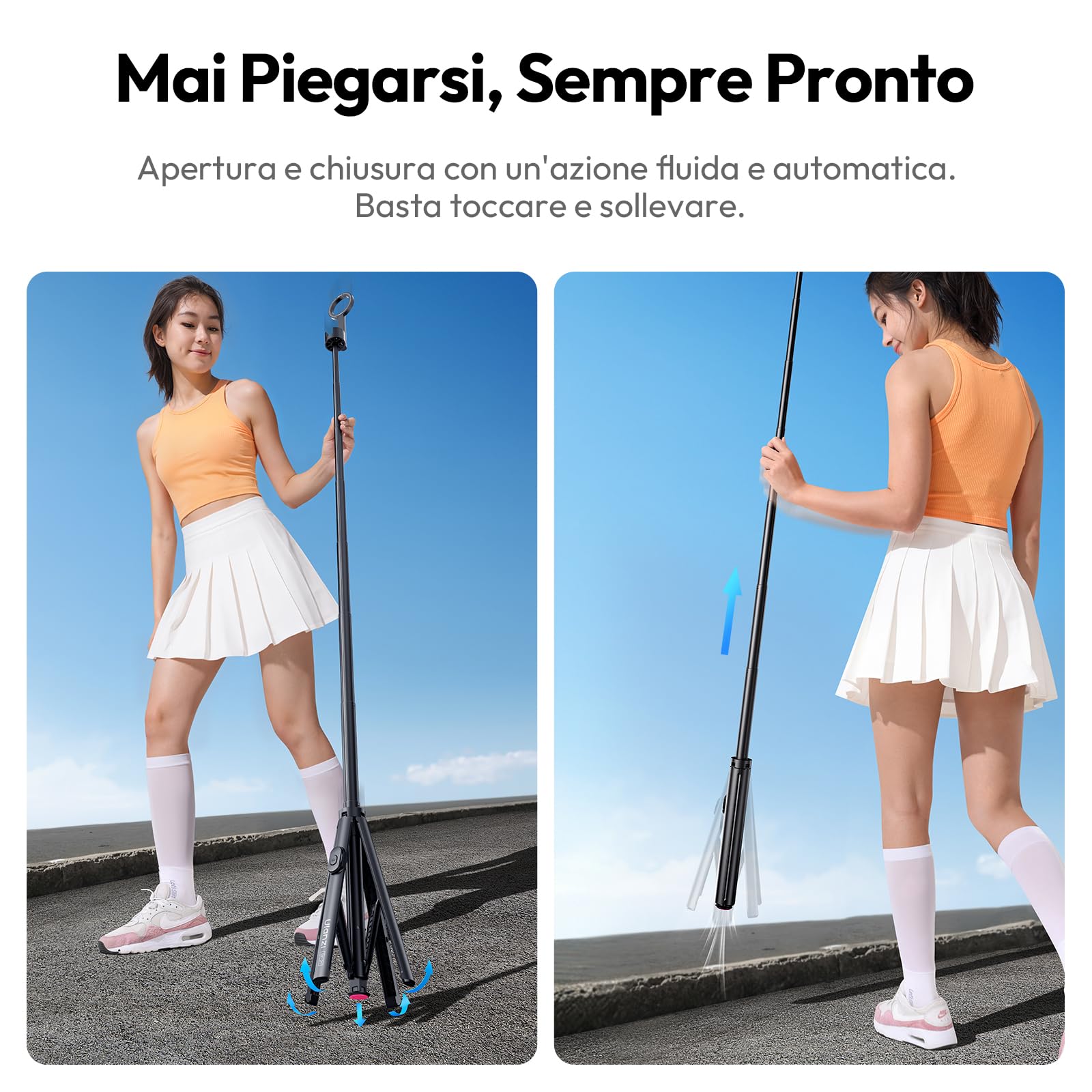 180cm ULANZI SK21 Bastone selfie magnetico 4 Gambe, Apertura e chiusura automatica,Cavalletto telefono con calamita telecomando ricaricabile,Treppiede smartphone magpod,Compatibile con iPhone 17 16 15