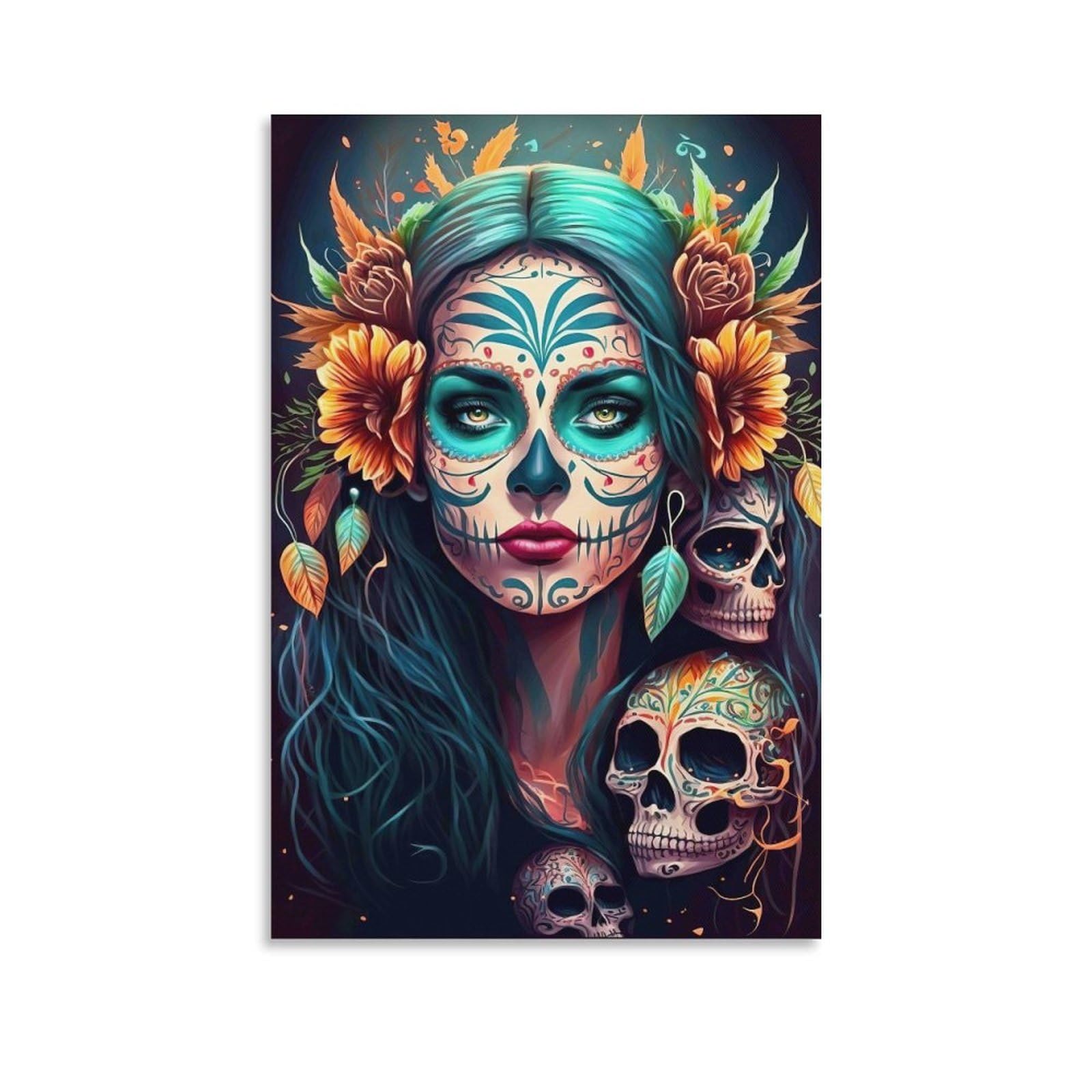 DHBANEIOK Day of Dead Woman_1_1 Poster Artwork Giclee Canvas Prints Modern Wall Art Picture Wall Hanging for Bedroom Living Room Decor 20x30inch(50x75cm)