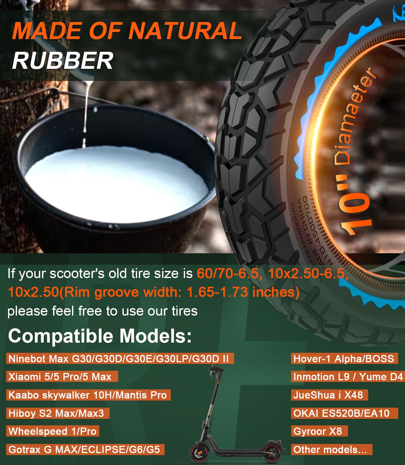 BANGTING 2PCS 60/70-6.5 E Scooter Reifen Tubeless - 10x2.50-6.5 Pannensichere Vollgummireifen, 10x2.50 Vollgummi Geländereifen für Ninebot G30/G30D/G30E/G30LP/G30D 2 und Xiaomi 5/5 Pro/5 Max (Blau)