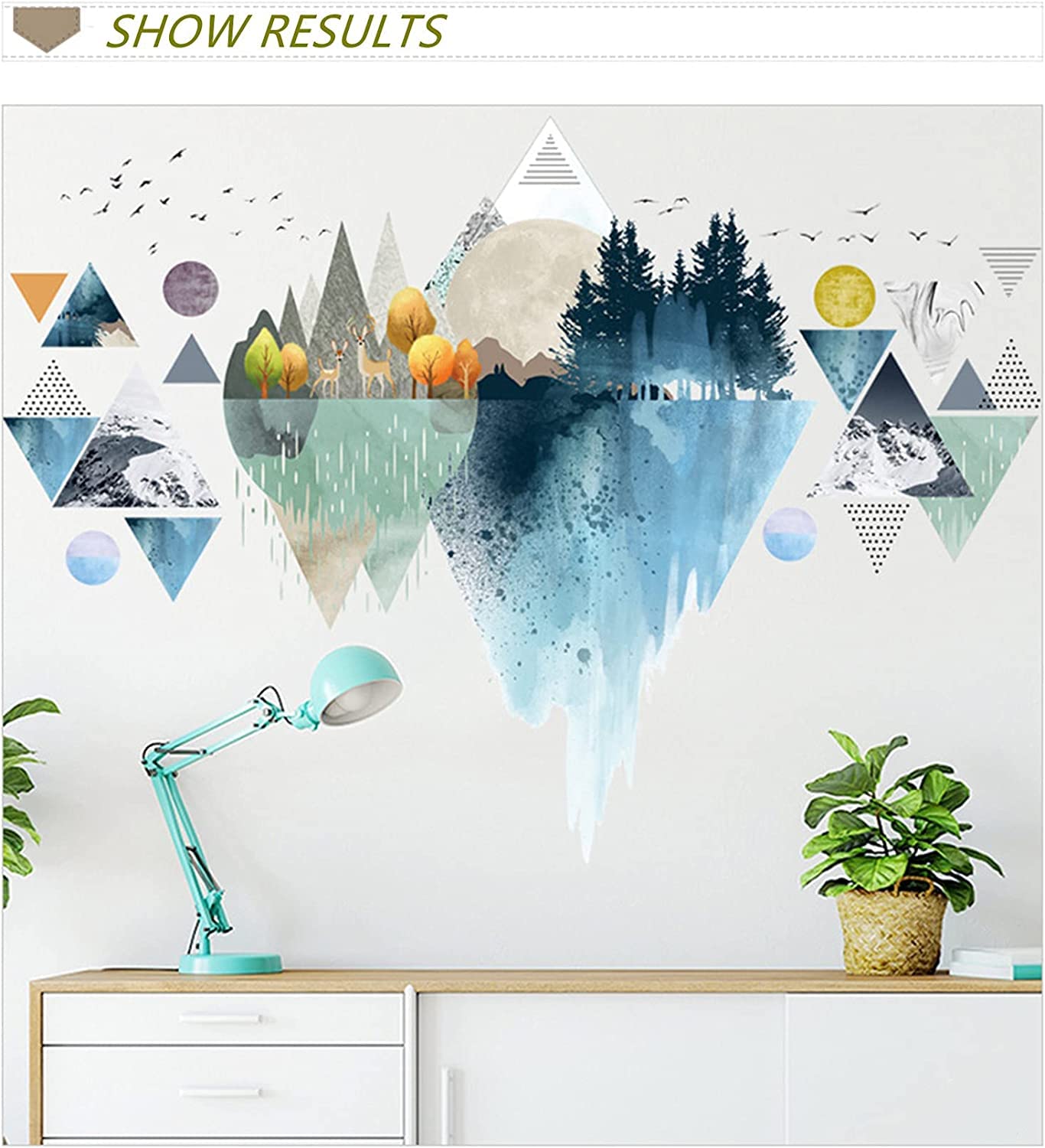 2 Set Mountain Wall Decals Arch Wall Stickers Geometric Wall Stickers Murals Tree Wall Decals for Living Room Bedroom Bathroom Door Restroom Roommates Vinyl Wall Art Decoration Peel Stick - Image 2