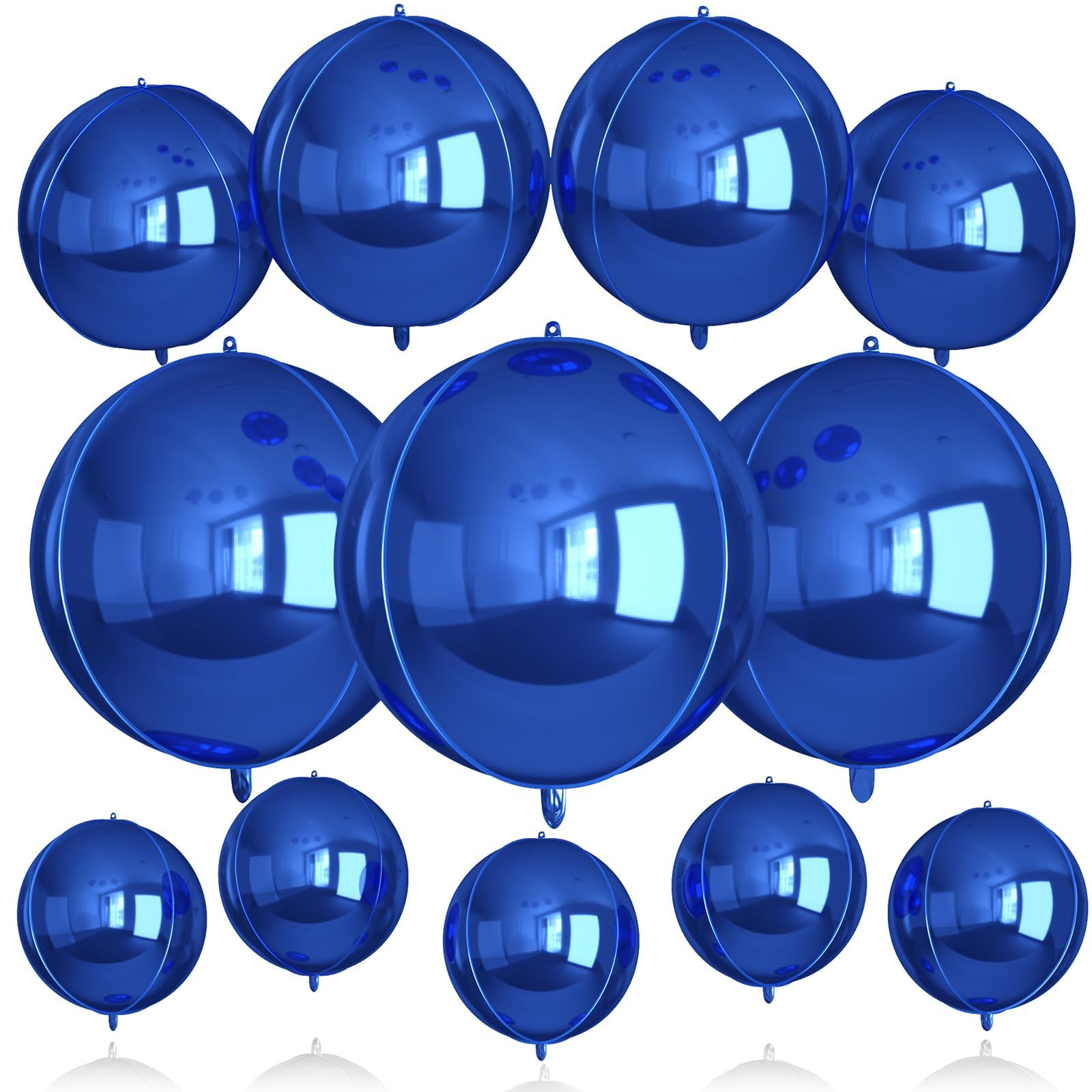 Biapian 12 Pcs Navy Blue Round Foil Balloons, 22" 18" 15" 10" 4D Round Ball Shape Balloon, Deep Navy Blue Balloons for Birthday Party Baby Shower Graduation Disco Prom Decorations Supplies