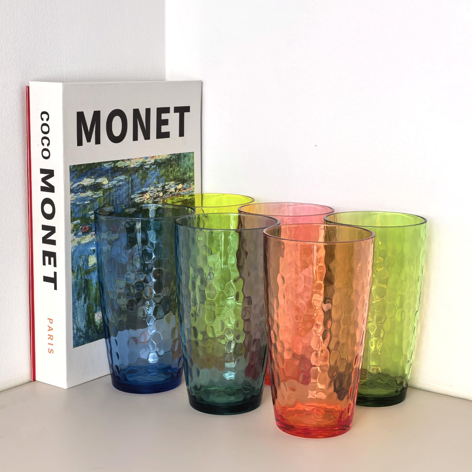 Yalin Vasos acrílicos de 20 onzas, vaso de plástico reutilizable, apilable, sin BPA, a prueba de roturas, apto para lavavajillas, juego de 6 tazas (multicolor)