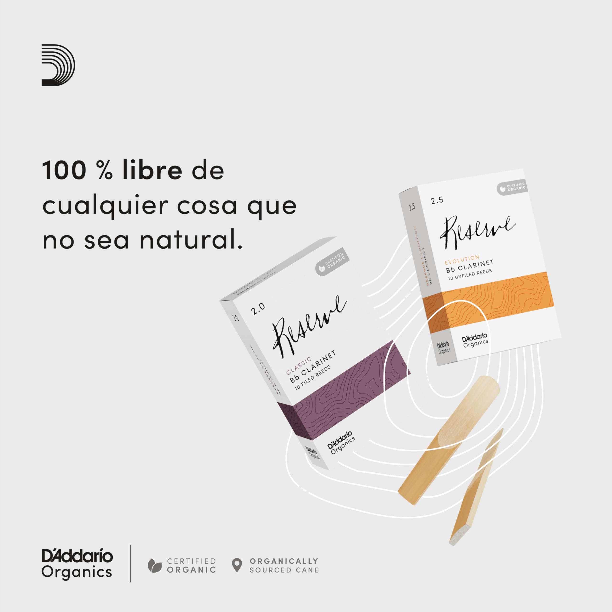 D'Addario Orgánico Reserve Eb Cañas para Clarinete - Cañas Clarinete - La Primera y única Caña Ecológica - 4.5 Fuerza, 10 Paquete