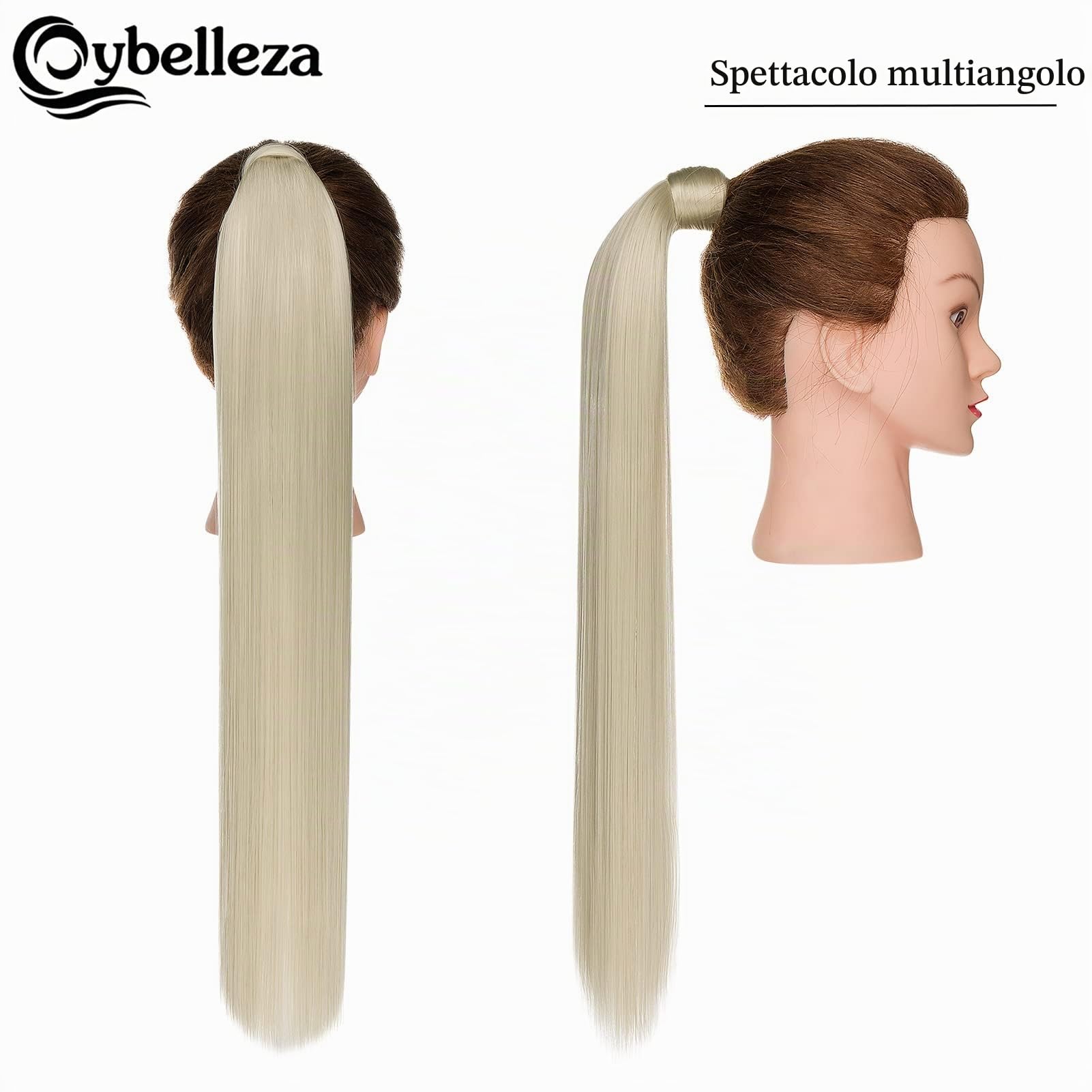 55cm Coda Capelli Extension Lisci Coda di Cavallo Extension Coda Capelli Sintetici Naturali Lunghi Ponytail Wrap Around Posticci per Donna, Biondo Platino
