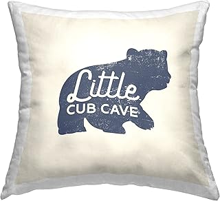 Stupell Industries Little Cub Cave Kids Bear Design by Daphne Polselli Throw Pillow, 18 x 18, Beige