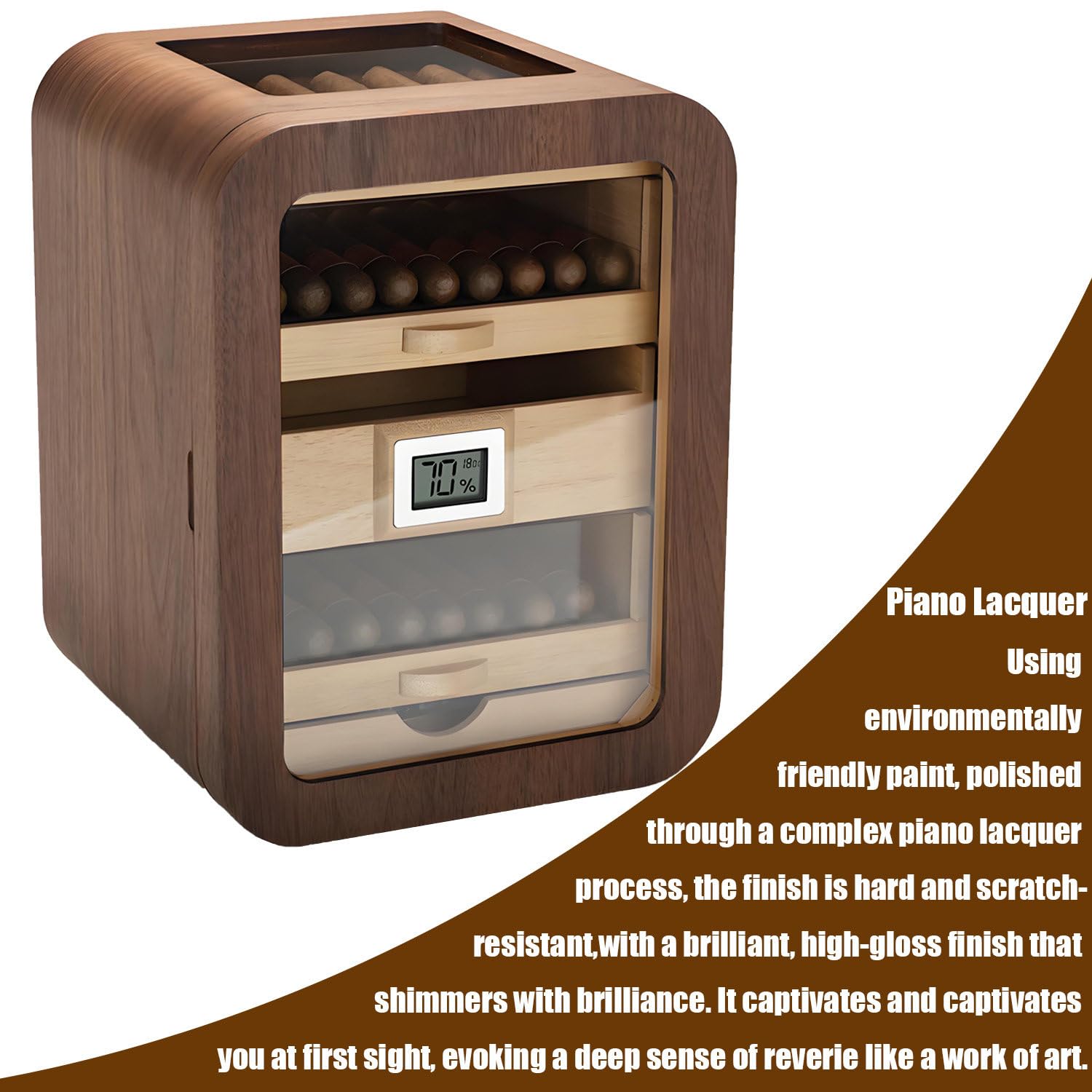 Zigarrenhumidor aus Zedernholz, elektrischer Zigarrenschrank mit digitalem Hygrometer, geräuschloser, konstanter Humidor mit 110 Fassungsvermögen, Zigarrenkühler-Humidor für Männer C(withsunroof)