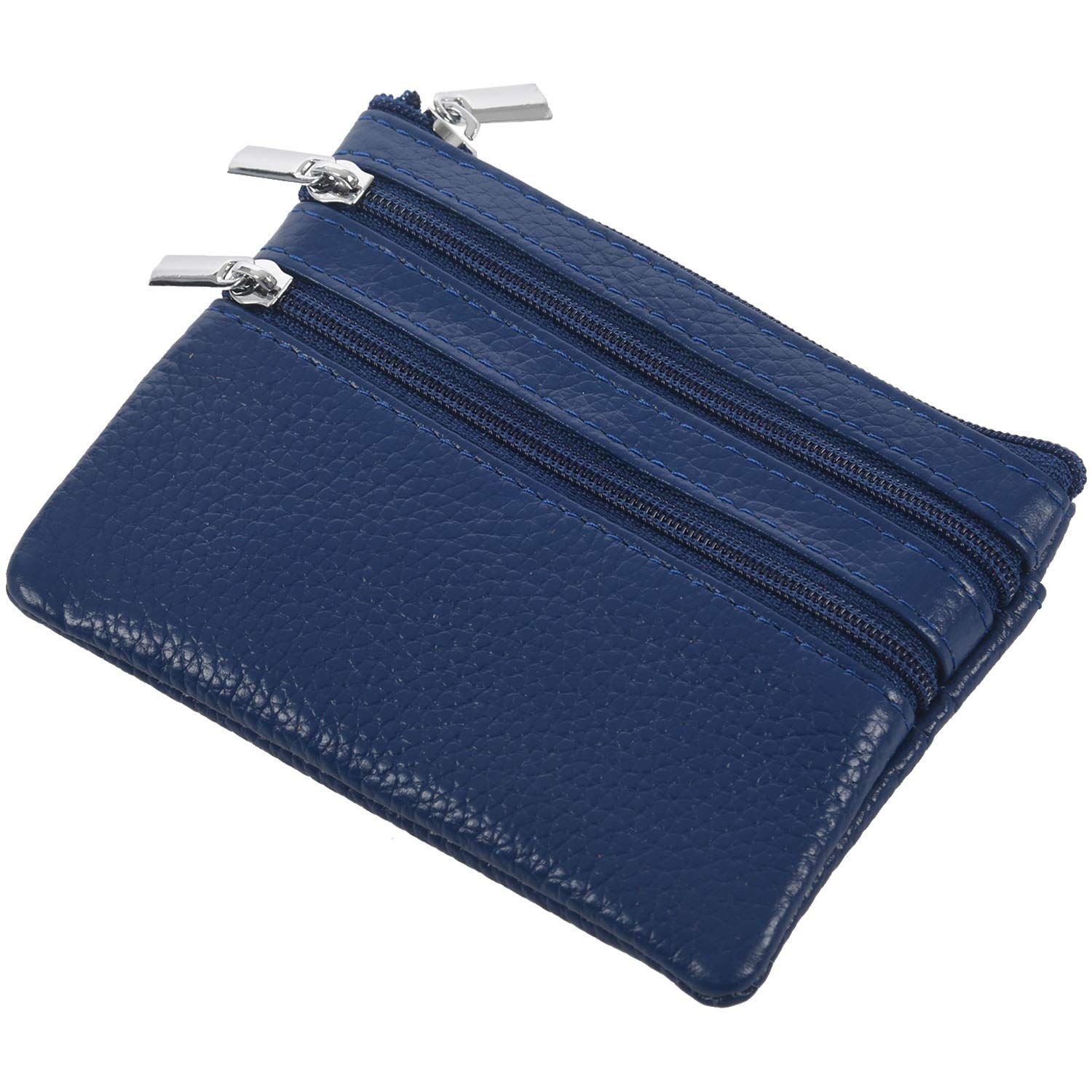 HOUZILeather Change Coin Purse with 4 Pockets and for Women Blue