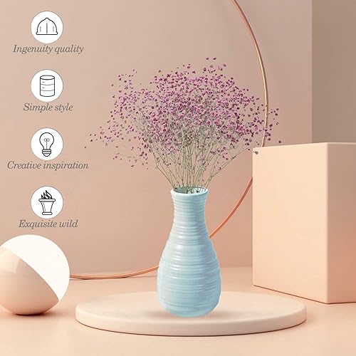 Miniatura 6 de Florero irrompible para flores, jarrón de plástico con aspecto de cerámica para decoración del hogar, sala de estar, mesa (azul concha)