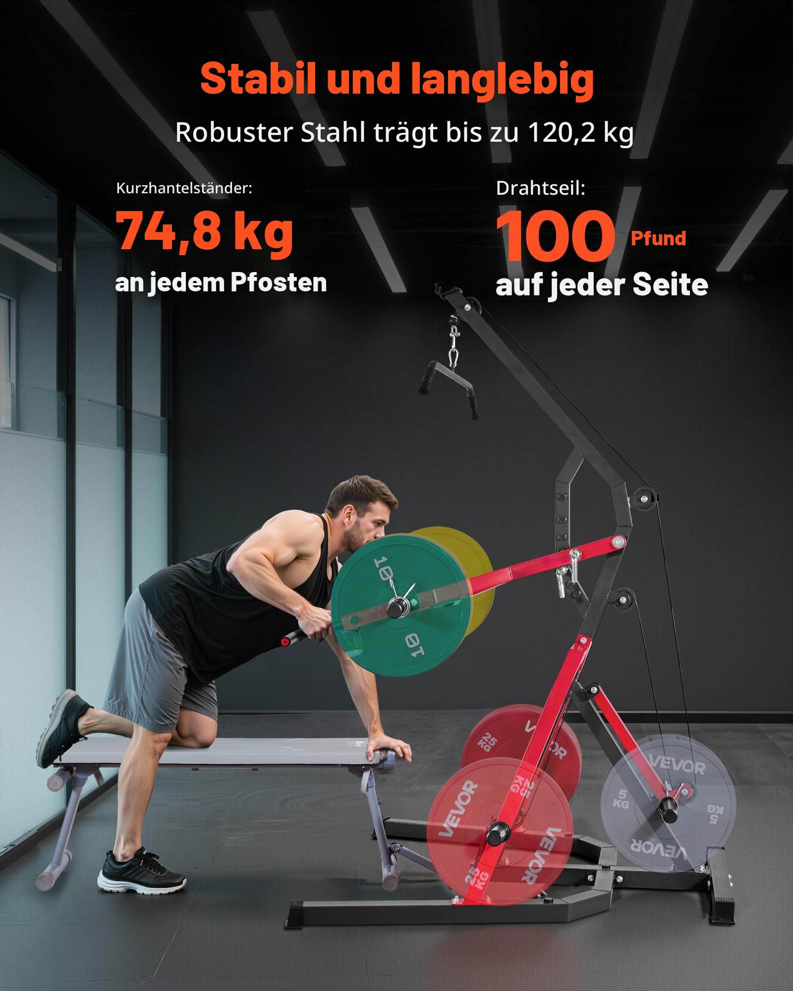 VEVOR Corner Leverage Gym Heim-Fitnessgerät mit 2:1-Verhältnis LAT Low Row System, Krafttrainingsgerät für Kniebeugen Kreuzheben Bankdrücken Bizepscurls, verstellbare Ganzkörper-Trainingsstation