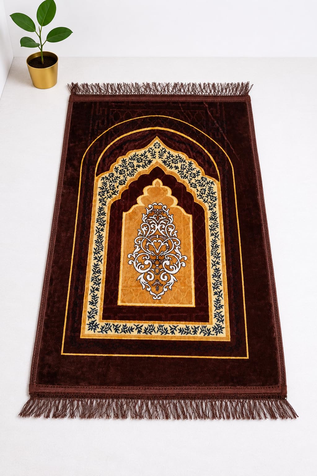 Premium Velvet Aasan/Prayer/Meditation Janamaz for Namaz Muslim|48x30 Inch,Plain Brown-image-27