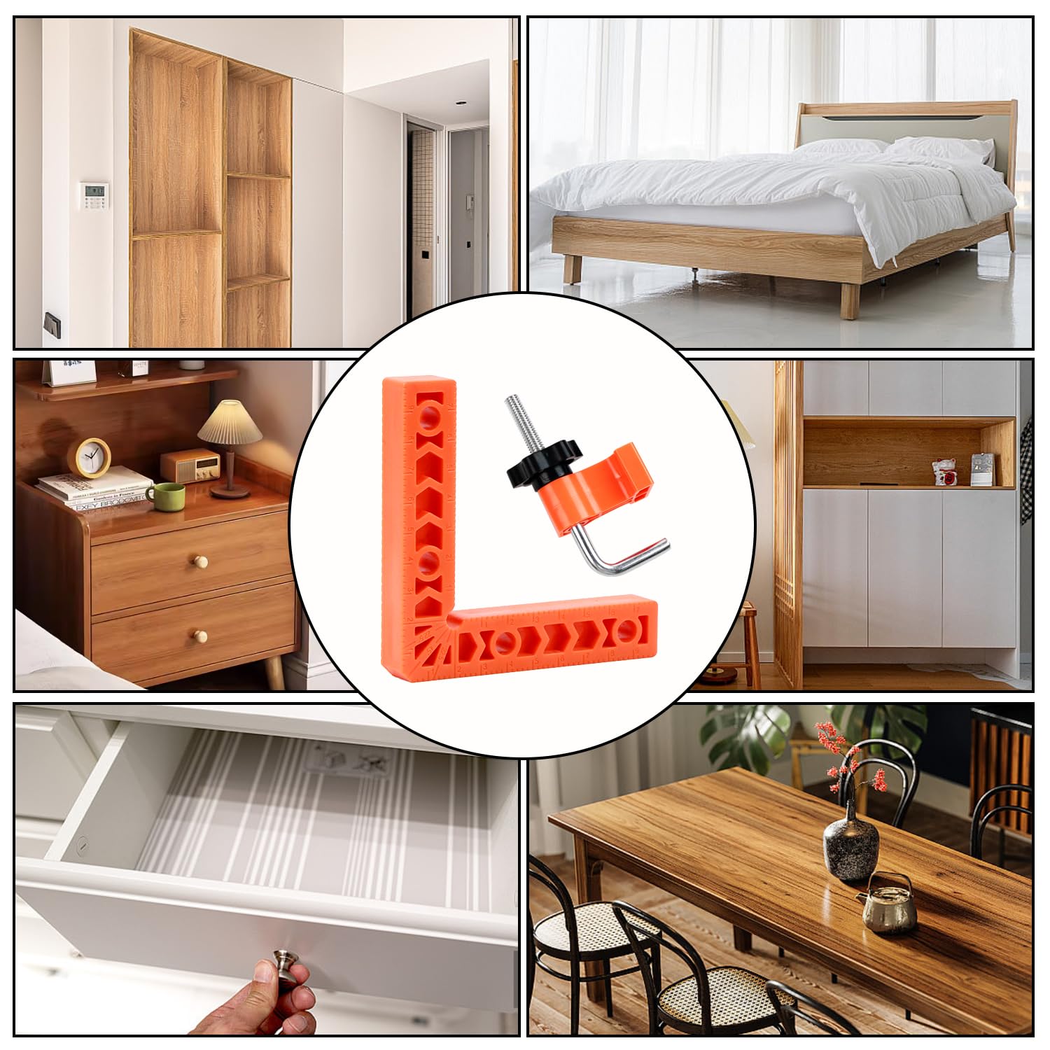 Morsetti Angolari per Legno, Squadra da Falegname 4 Coppie Clip di Fissaggio e 2 Pezzi 10 X 10 cm Morsetto Angolare a L Utensili per Lavorazione del Legno Artigianato Fai-Da-Te