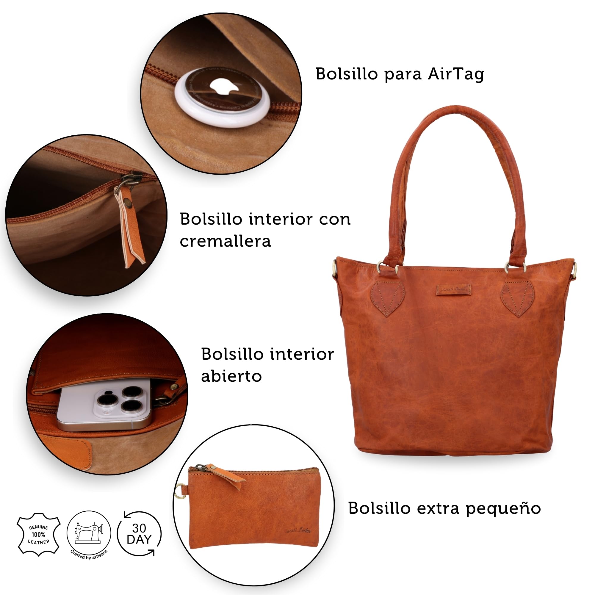 Gusti Leder Bolso de mujer Therese New | Bolso bandolera hecho a mano para mujer de piel para el día a día y la oficina | Compartimento AirTag y práctico compartimento de compartimentos