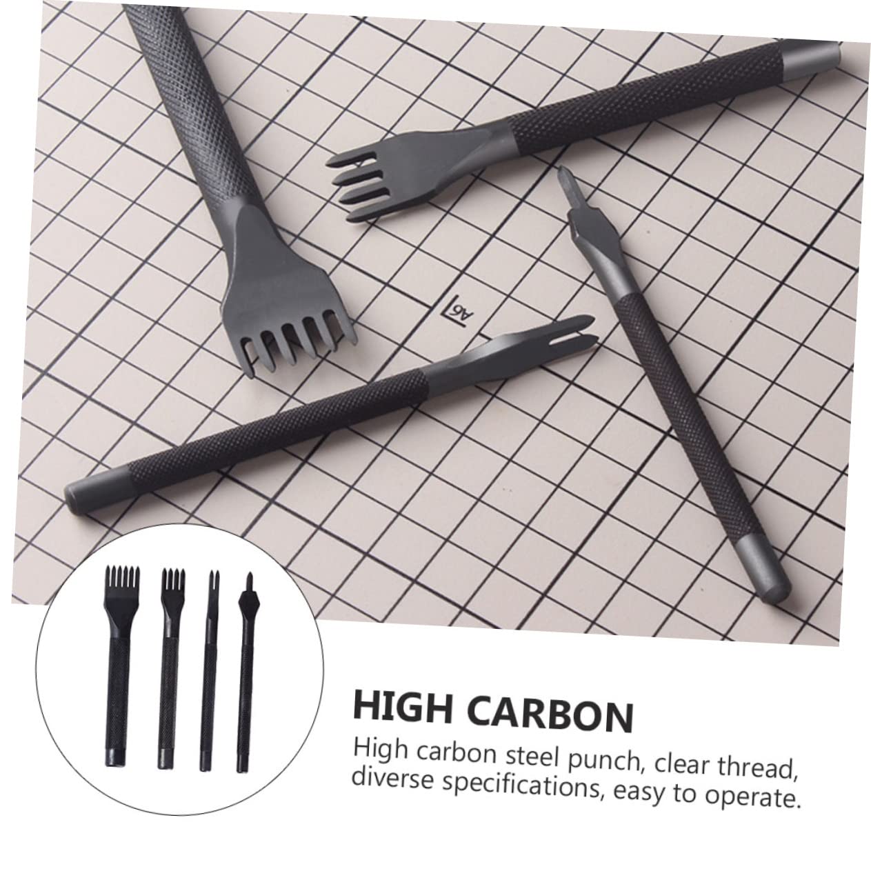 HOMSFOU Leather Hole Punch Set 5mm Black Hand Sewing Diamond Stitching Chisel High-Toughness Leather Craft Tool