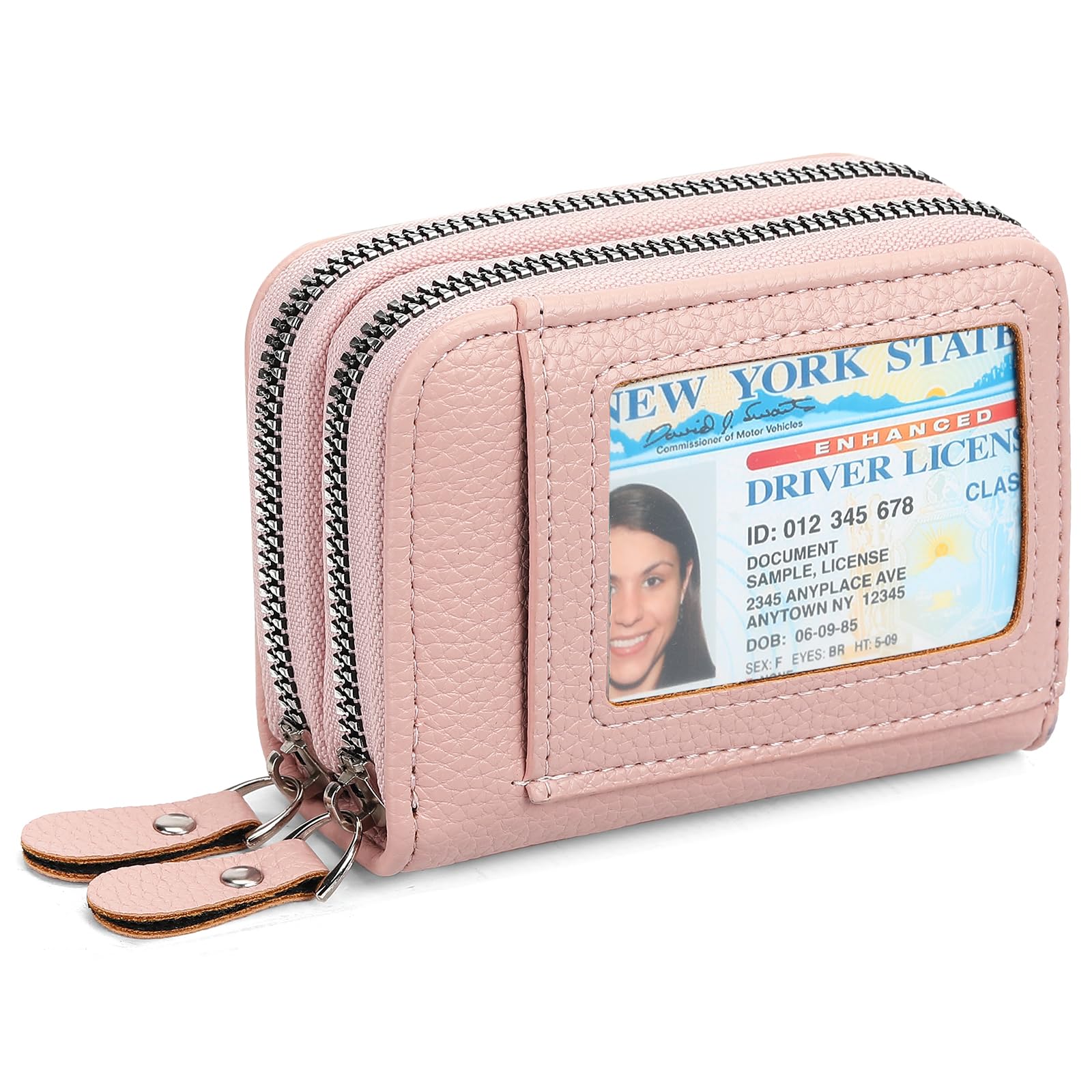 RNIEGA Credit Card Holder Wallet RFID Blocking Leather Small Wallet for Women Double Zipper Wallet with ID Window