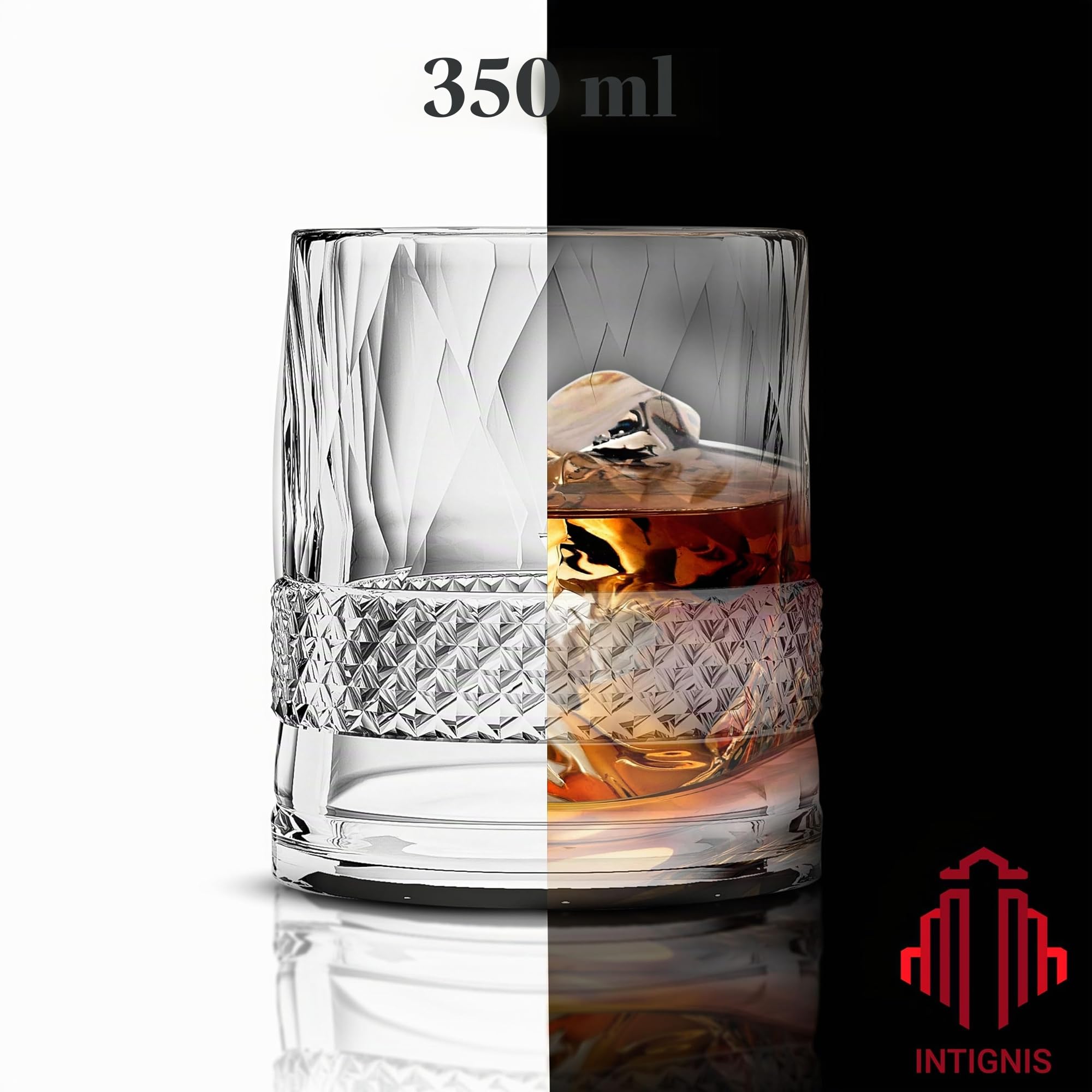 INTIGNIS® Coffret 3 Verres à Whisky 350 ml – Verres Design Taillés & Polis à la Main, Base Lourde, Emballage Cadeau Premium