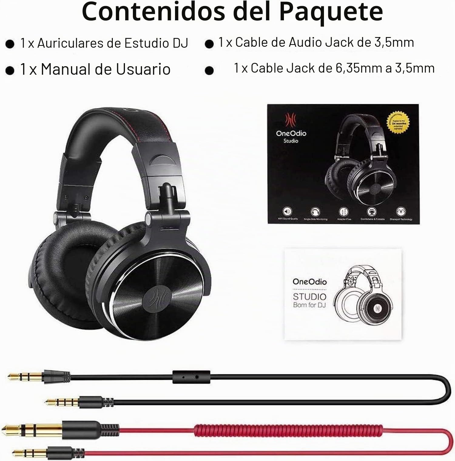 OneOdio - Auriculares cerrados, de DJ, para control y mezcla, de piel protegida, aislamiento acústico, movimiento giratorio de 90°, estéreo, portátiles, para cubrir las orejas