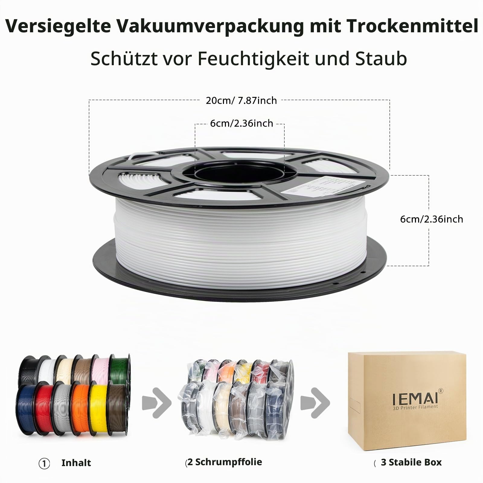 IEMAI PETG Filament 1.75mm 12Kg, Schwarz/Weiß/Rot/Orange/Gelb/Rosa/Hautfarbe/Braun/Silber/Armee Grün/Marineblau/Schokolade, PETG 3D Drucker Filament, Maßgenauigkeit +/-0.02mm