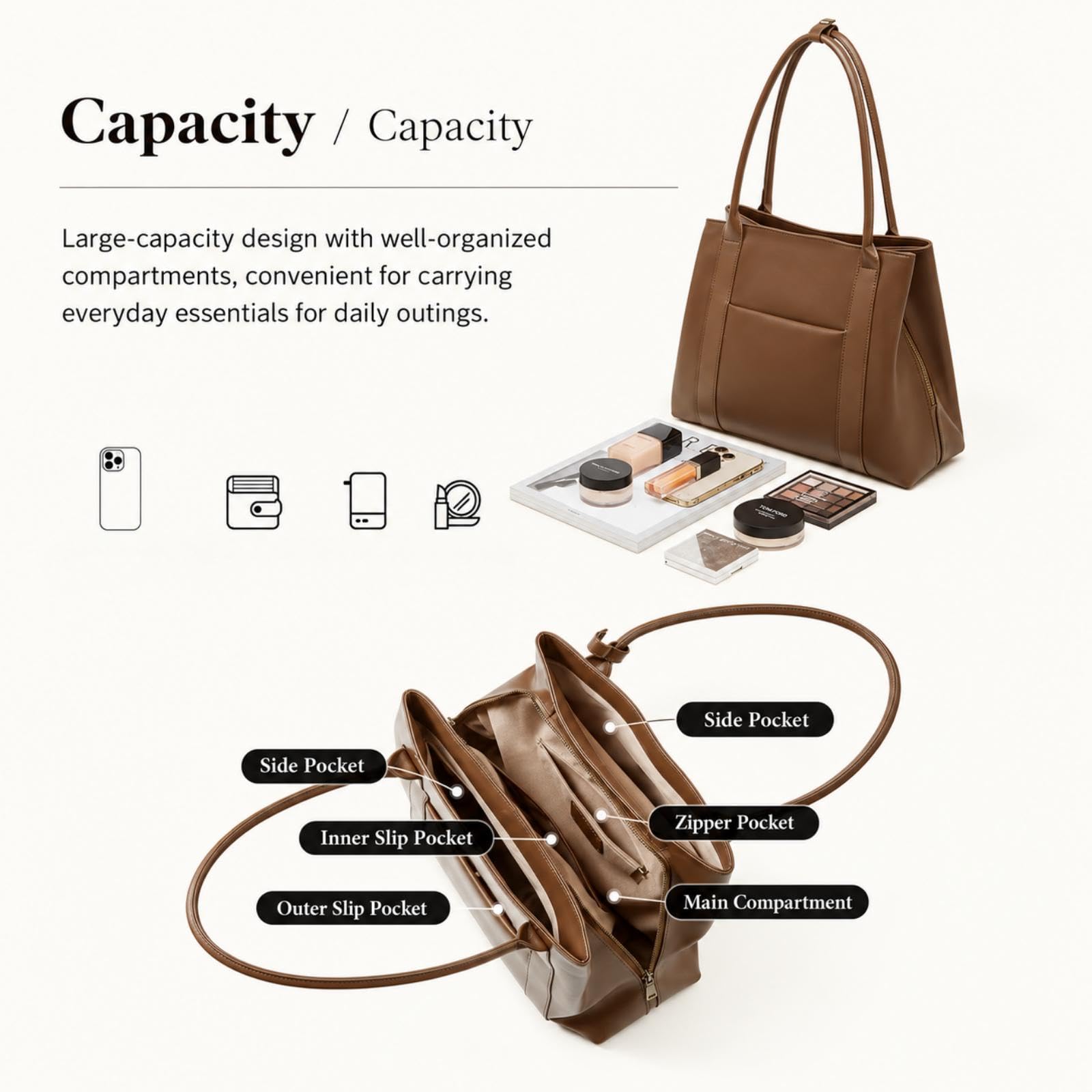 XXDML - Bolso grande de piel auténtica para mujer con asa superior