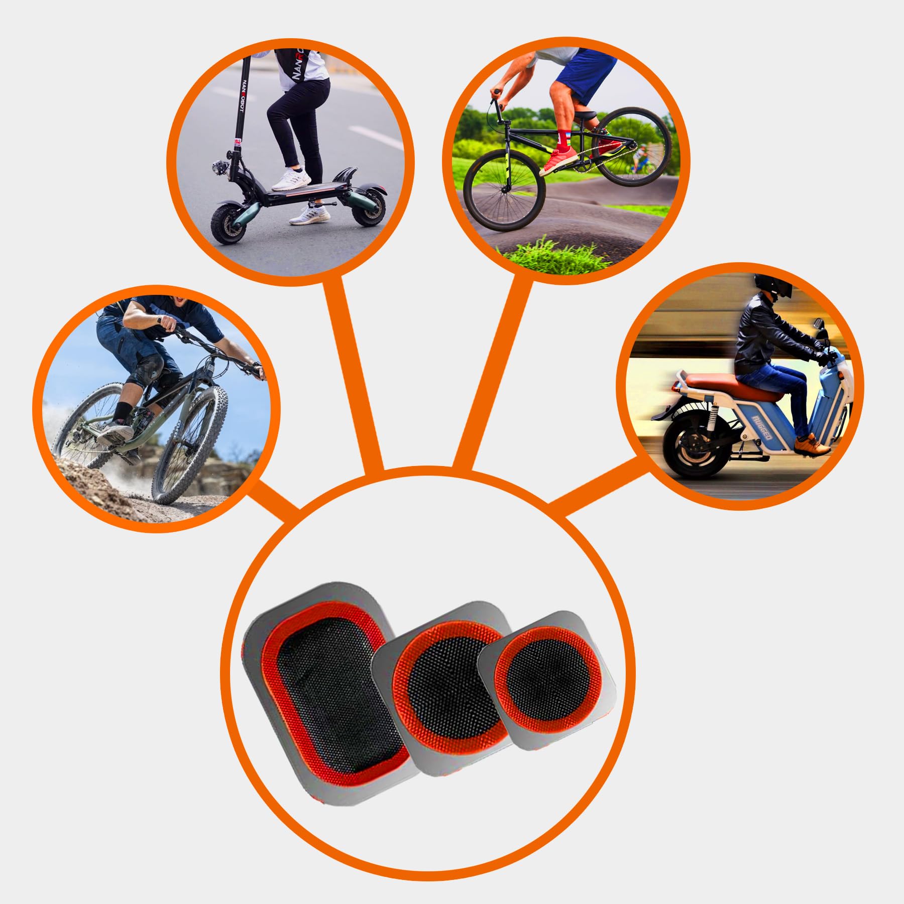 24-teiliges Fahrrad-Flickset - Reparaturset für Fahrradschläuche mit Vulkanisierflüssigkeit/Kautschukzement, Flicken, Metallraspel, Reifenheber - Für Alle Fahrradtypen, BMX, E-Scooter