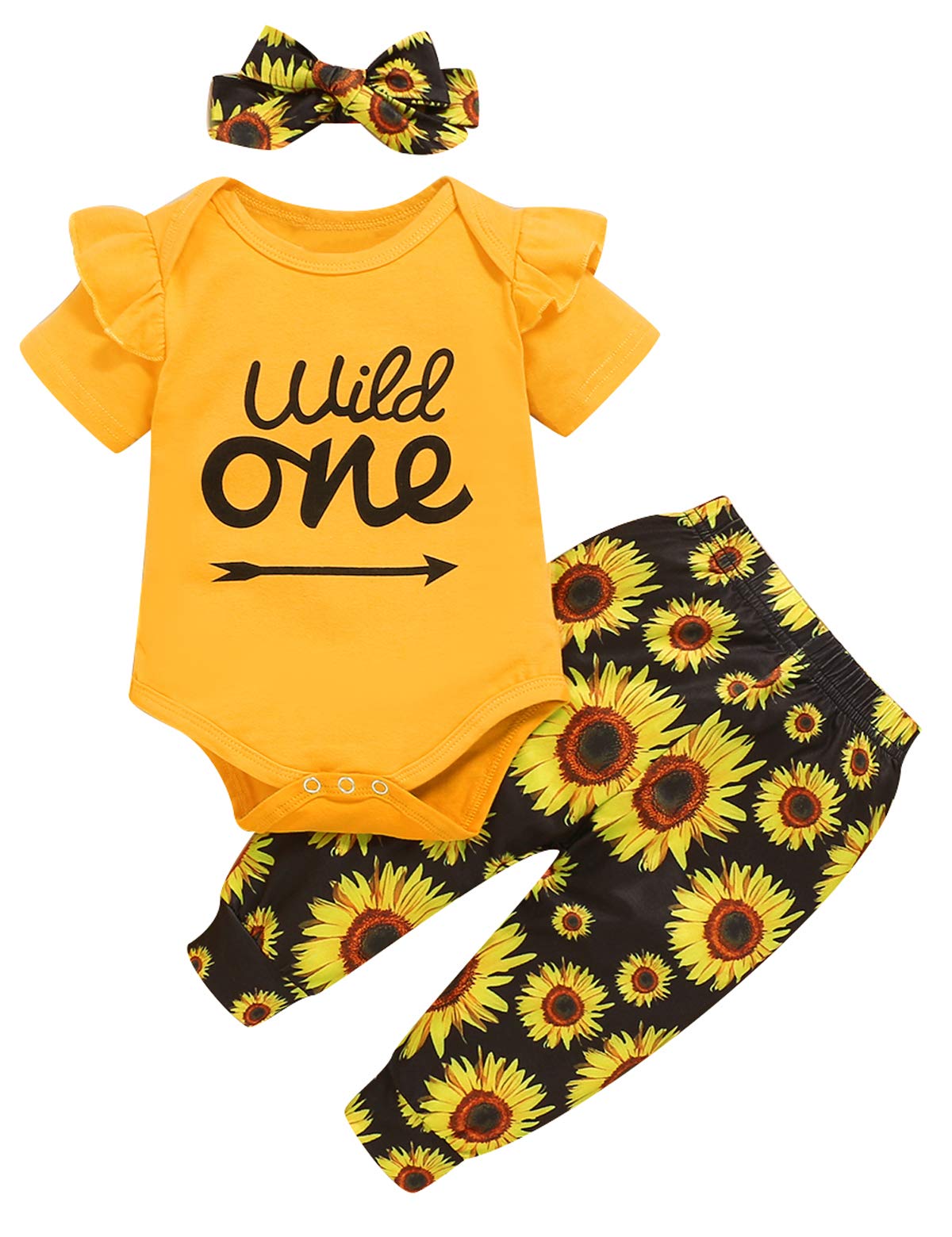 Baby Girls Wild One Outfit Set Birthday Floral Tops Pant Clothing Set