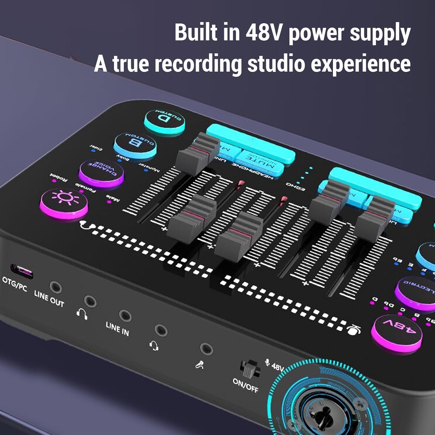 Tangxi Gaming Sound Mixer, PC Live Sound Board with 48V Power, RGB Lighting, 12 Stage Reverb, 4 Microphone Inputs, 5.3, with XLR Interface, for Streaming, Podcast