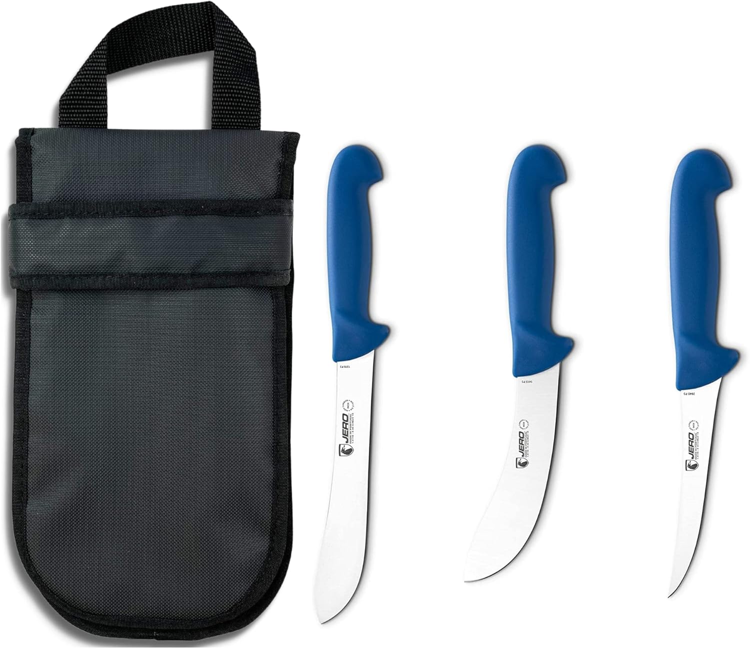 Jero Meat Processing Field Set - Butcher Knives And Knife Case And Scabbard Combo - Narrow Butcher Knife, Skinning Knife And Boning Knife With Case - Made In Portugal