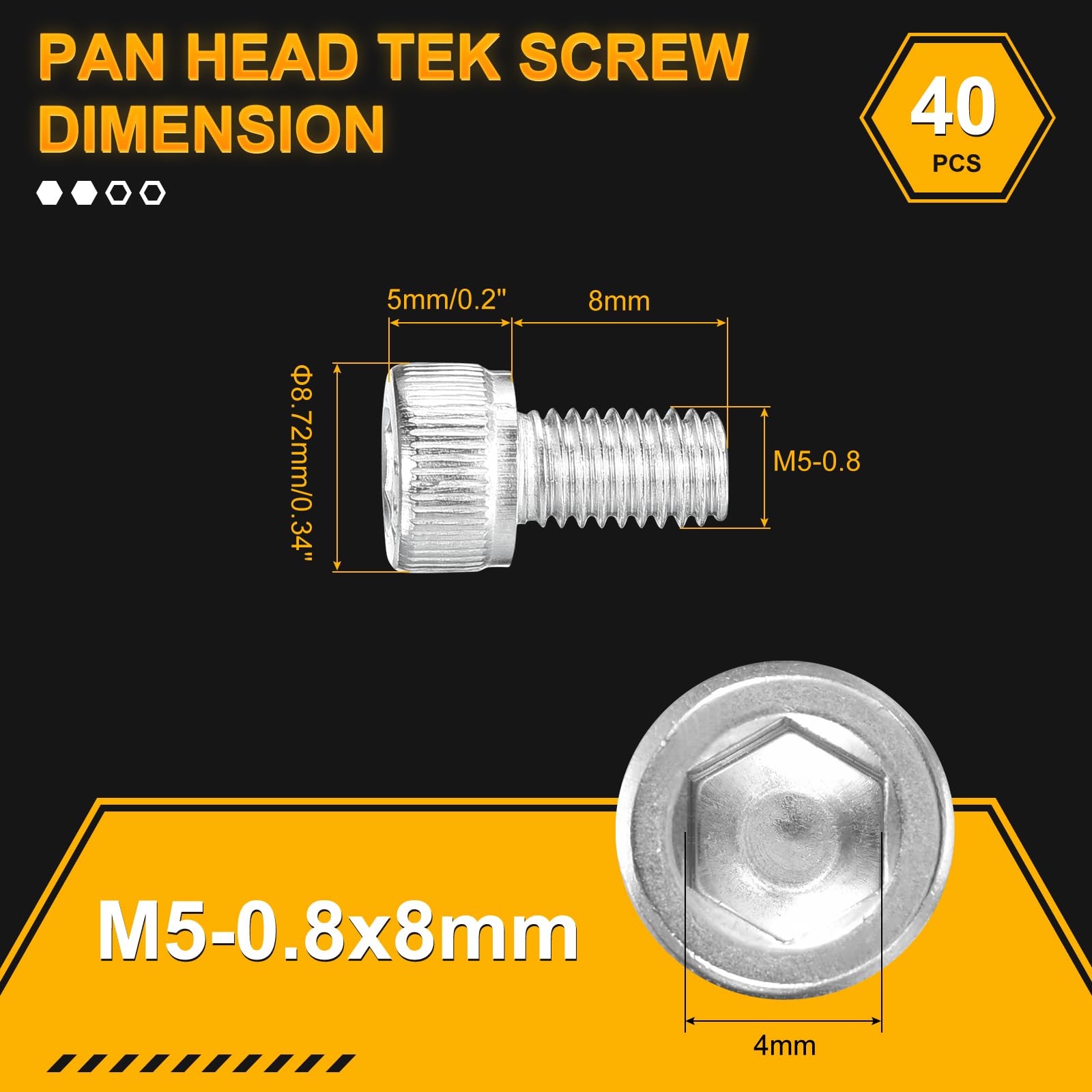 DTGN M5-0.8x8 Socket Head Cap Screws Bolts, 40Pack, Good for Road Bicycle Mountain Bike, Auto, Motorcycle - Image 2