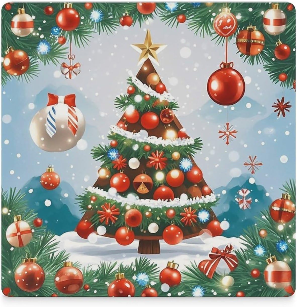 Red Christmas Tree Coasters Absorbent Ceramic Coasters for Drinks Coaster with Cork Backing for Table Protection Square Drink Cup Mat Modern Style Coaster for Coffee Table