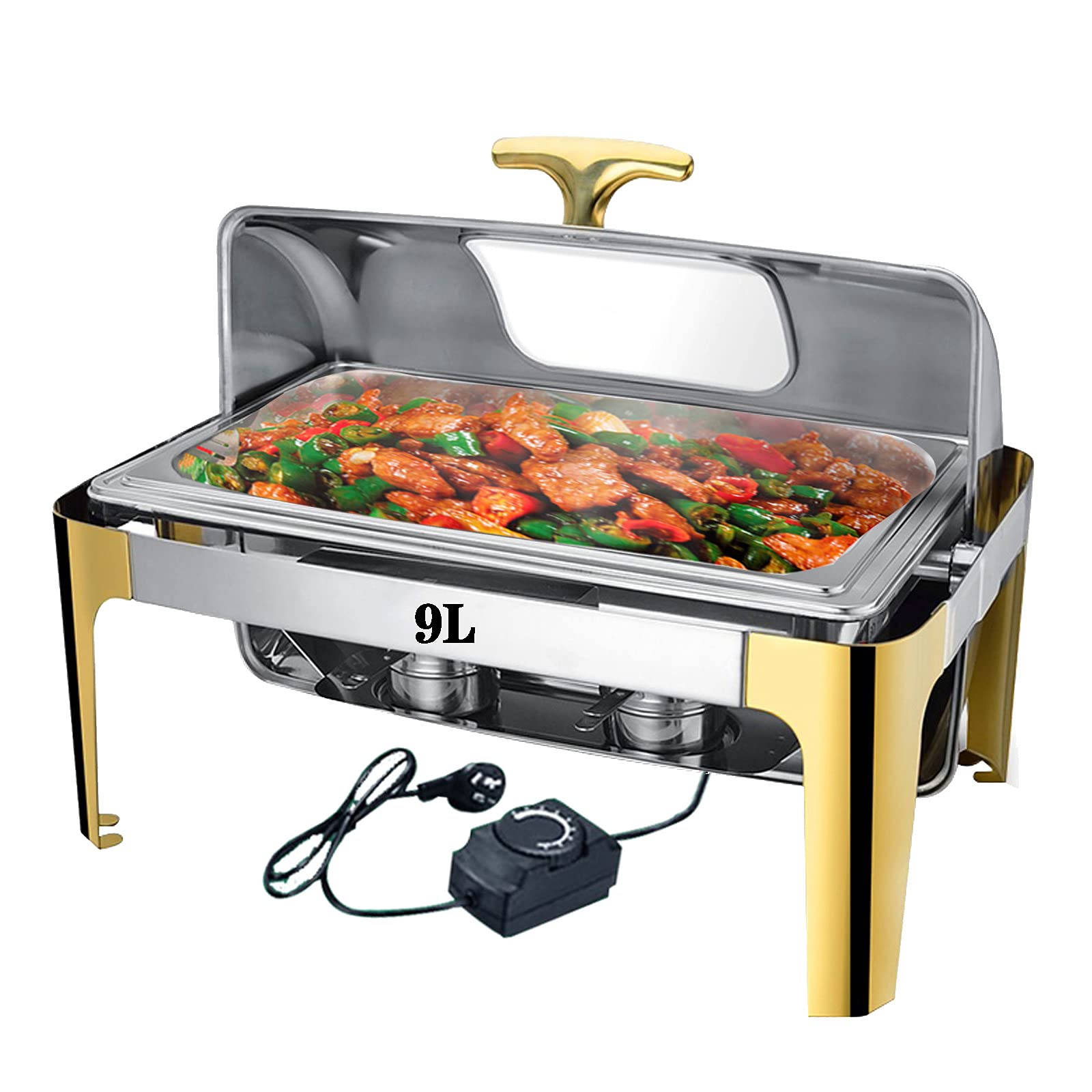 Chauffe-Plats en Acier Inoxydable avec Couvercle Transparent pour réceptions et buffets, 9 L/13 L, idéal pour la Restauration et l'hôtellerie. Maintient Les Aliment,Full Size Pan-9L