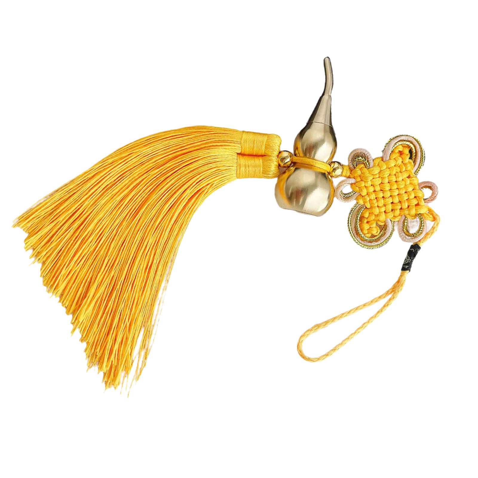 Gourd Wind with Silk Tassels, Cultural Fengshui Amulet for Vehicle Home Decor Car Mirrored Hanging Decoration