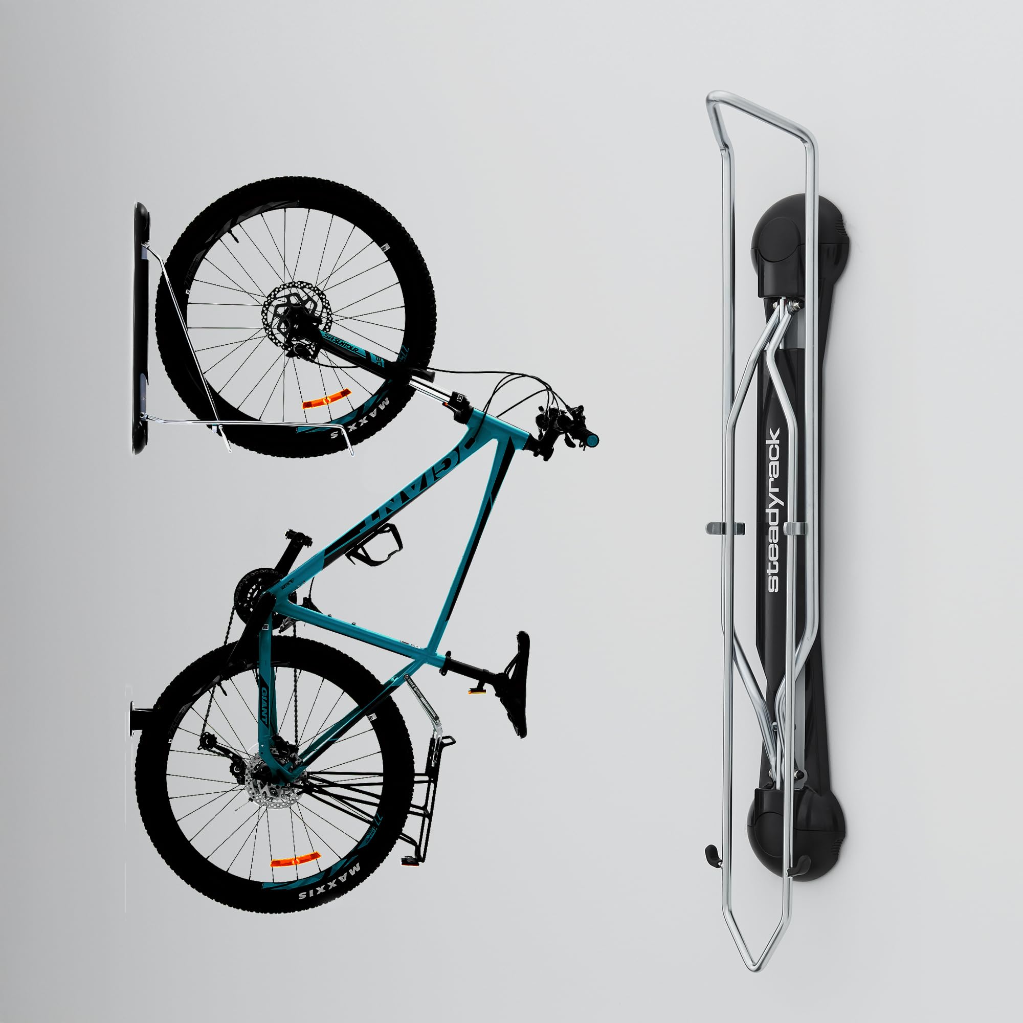 Steadyrack Portabicicletas - Soporte giratorio para bicicleta de montaña, soporta hasta 35 kg, apto para ruedas de 20 a 29 pulgadas y neumáticos de 2,1 a 2,8 pulgadas, montaje en pared plegable para