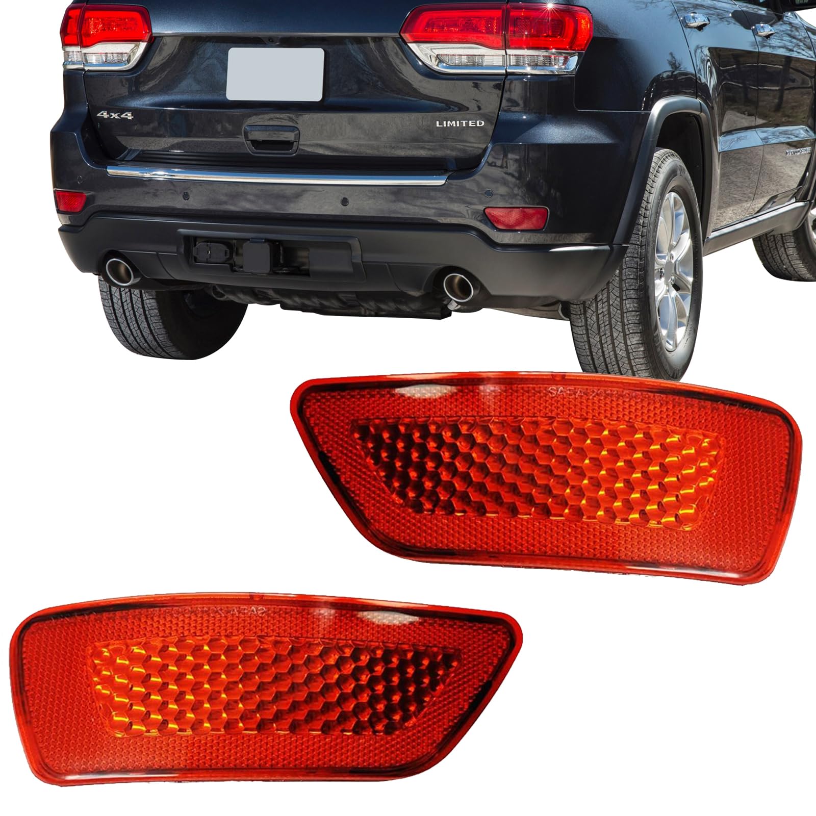 Rear Bumper Reflector Compatible with Jeep Grand Cherokee 2012-2018, Compass 2011-2016, Dodge Journey 2012-2019, CH1185100, CH1184100(Red Lens)
