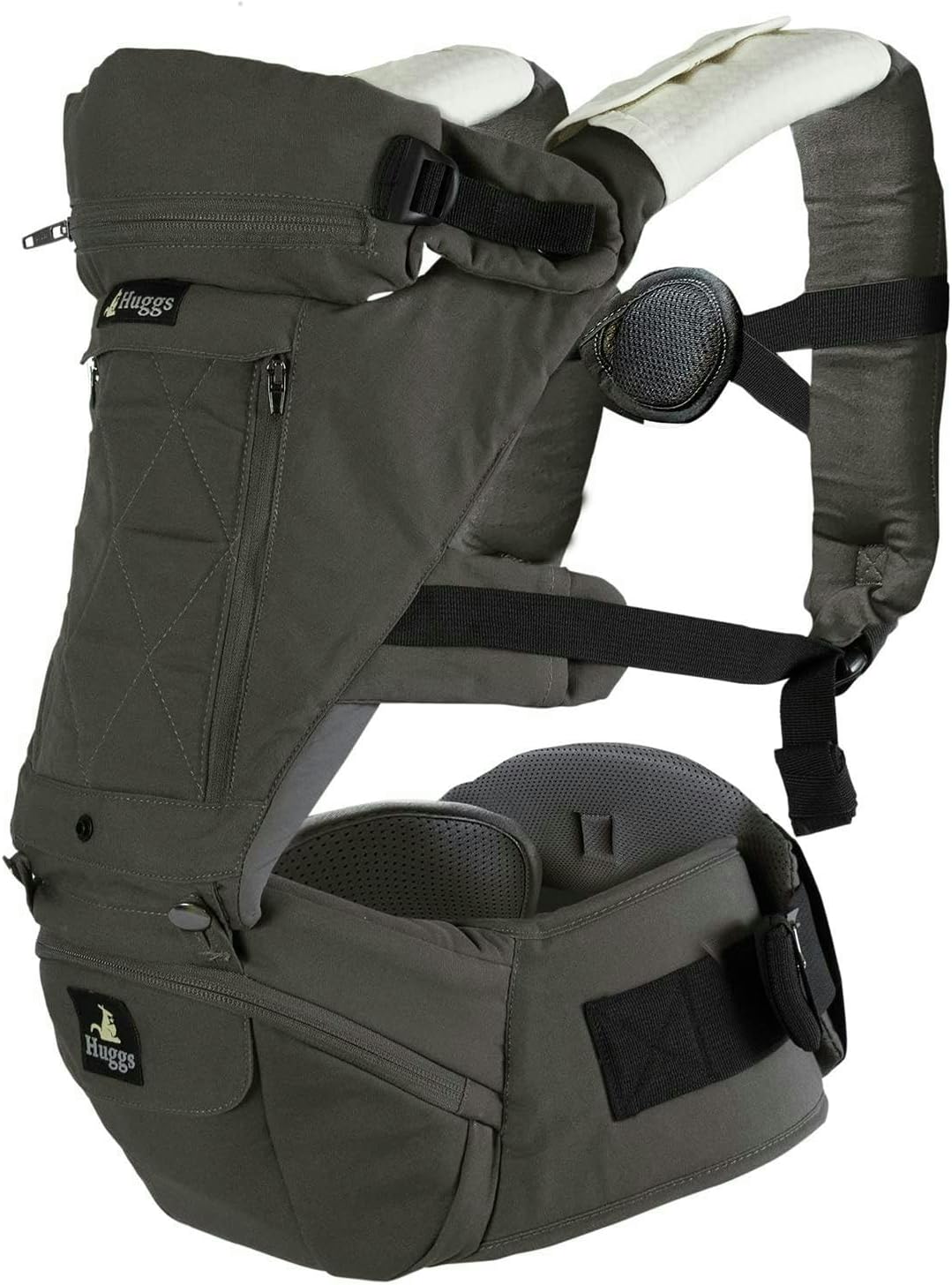 Abiie HUGGS Baby Carrier 3-Months to Toddler with Hip Carrier - Convertible 4-in-1: Front Facing, Inward Facing, Hip Seat, Back Carry - Ergonomic Lumbar Support, Neck Support, Safety Approved