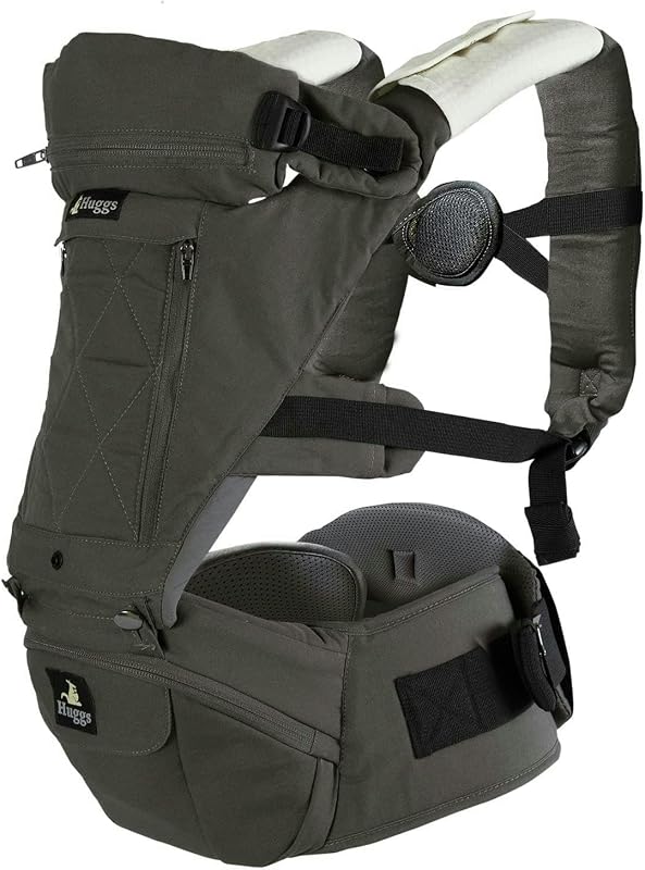 Huggs 3-in-1 Baby Carrier with Hip Seat - Ergonomic M-Position | Front-Facing, Hip-Hugger, Back Baby Carrier - 3 Mos to Toddler - Buckle Closure, Hands-Free - US Safety Approved - Grey