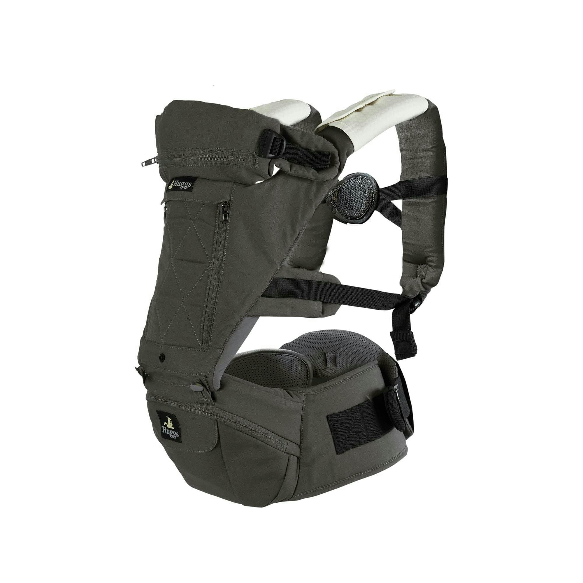Abiie HUGGS Baby Carrier Hip Seat - Approved by U.S. Safety Standards - Healthy Sitting Position (M-position) - Front Facing, Hip Hugger, Back Baby Carrier - 100% Cotton, 2-Year Warranty (Grey)