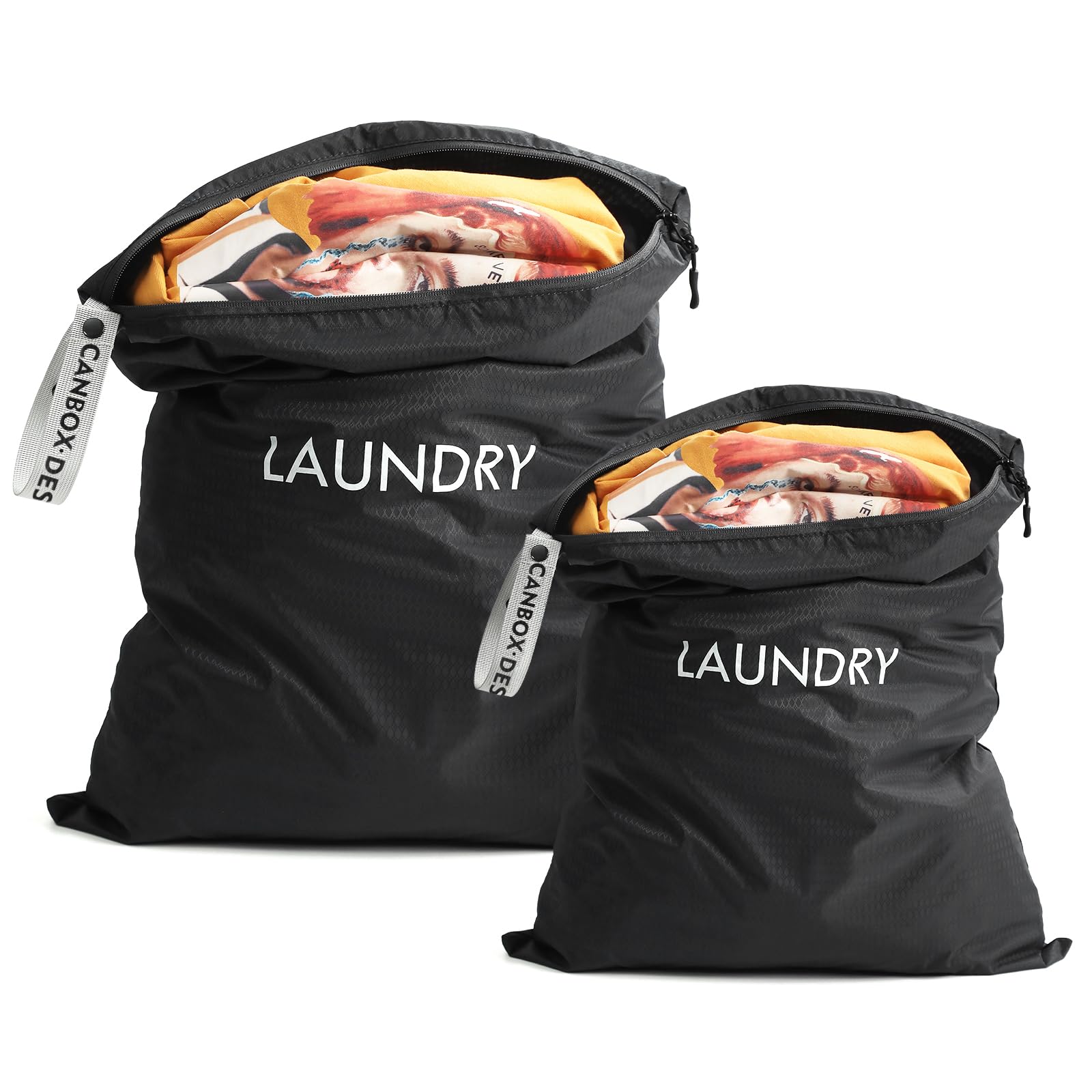 Asnews Sacchi da Biancheria, Impermeabile Sacchi di Nylon con Zip, Grande Capacità Sacco Lavanderia Sporca da Viaggio, Riutilizzabile Sacchetto Organizer per Gym, 60 x 45/55 x 35 cm, 2 Pezzi