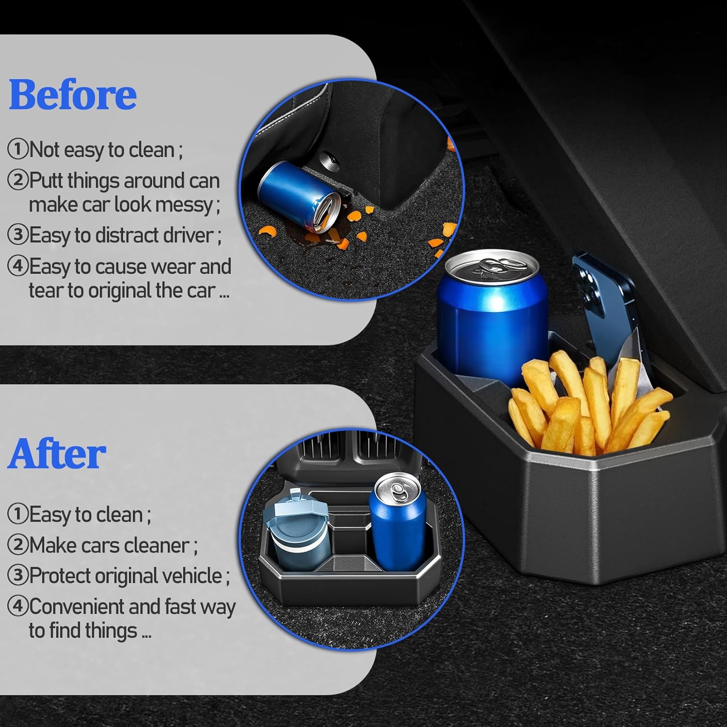 Removable Dual Rear Cup Holder Drink Holder for Chevrolet/Chevy Trax 2024-2025, Console Mounted Backseat Floor Storage Organizer Custom Fit Car Accessories