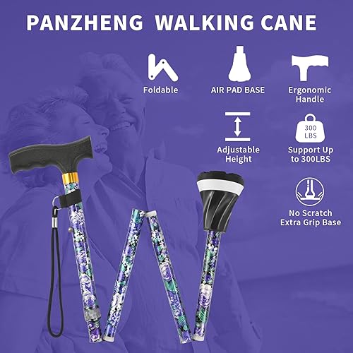 Miniatura 5 de All Terrain Walking Cane for ManWoman - Adjustable Shock Absorption Cane with Floral Surface Print, Canes for Women, Canes for Women for Stability -