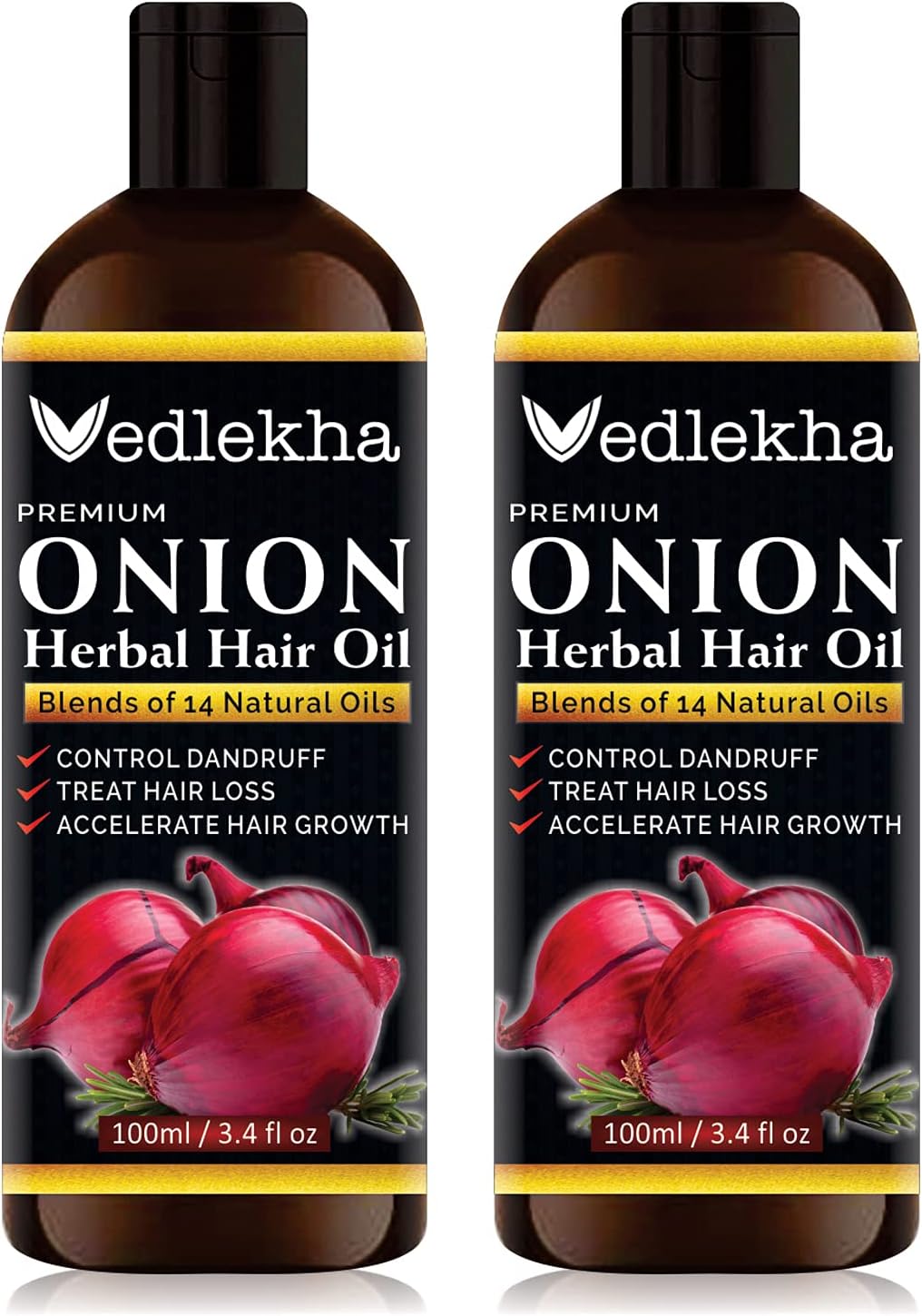 Vedlekha Onion Hair Oil with Red Onion Extract & Anti Dandruff 100ml Packof 2 Bottle (200ml)