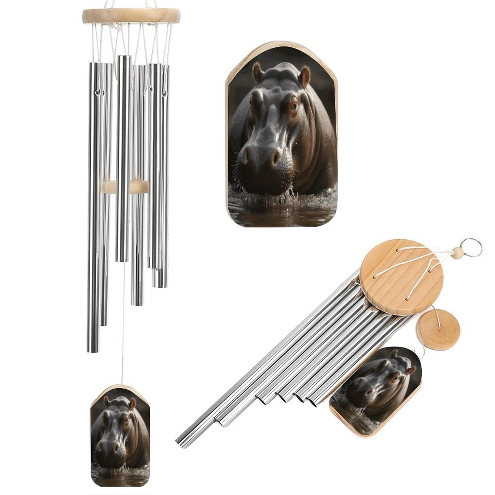 Hippo Wind Chimes for Outside Personalized Sympathy Wind-Chime with 6 Tuned Tubes Elegant Aluminium Wind Chimes Memorial Windchimes Best Gift 20.5"