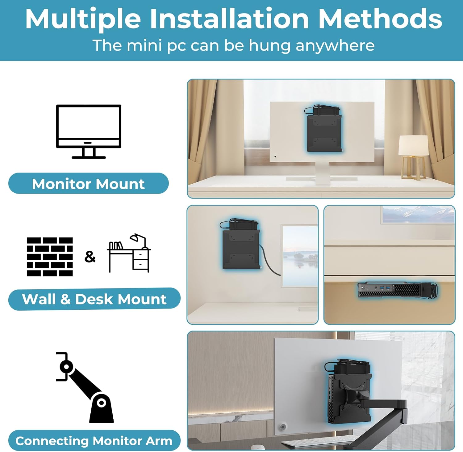 2-Pack Mini PC Mount for Dell VESA Wall Under Desk Mount or Mount to a Monitor Arm, Monitor Stand for Dell OptiPlex MFF 7080 5070 3000 7060 7090 7010 3060 3040 3050 and More Model with Pen Holder