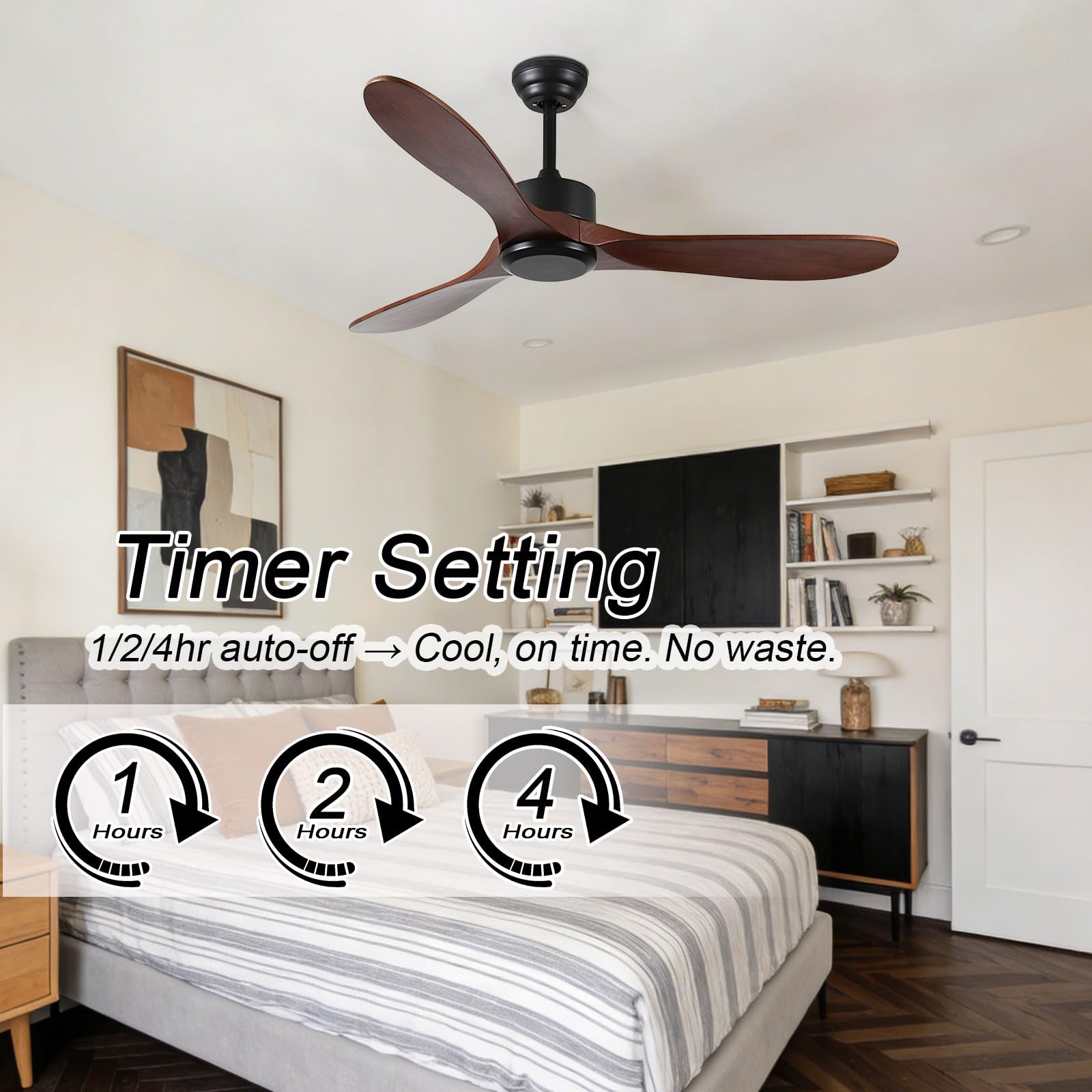 Ventiladores de Techo Inteligentes Modernos con Control Remoto/aplicación/Voz, 6 velocidades, silenciosos, de Madera, sin Luces, de Perfil bajo, para Dormitorio/casa de Campo/Patio