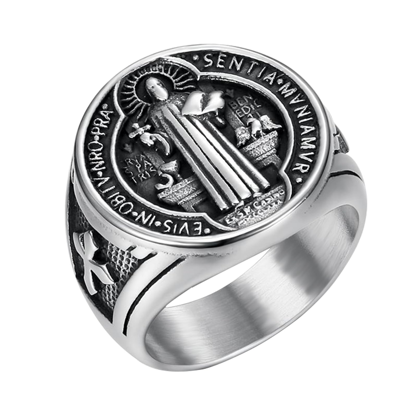 Anello Di San Benedetto In Acciaio Inox - Regolabile, Simbolo Cattolico Di Protezione | Gioiello Uomo Donna - Foto 5