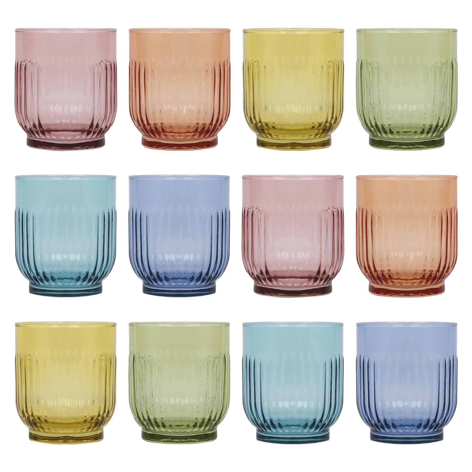 LAV 12x 330ml Tokyo Whisky Glasses - Full Colour - Cut Glass Whiskey Rum Vodka Gin Scotch Ice Old Fashioned Cocktail Drinking Tumbler Gift Set