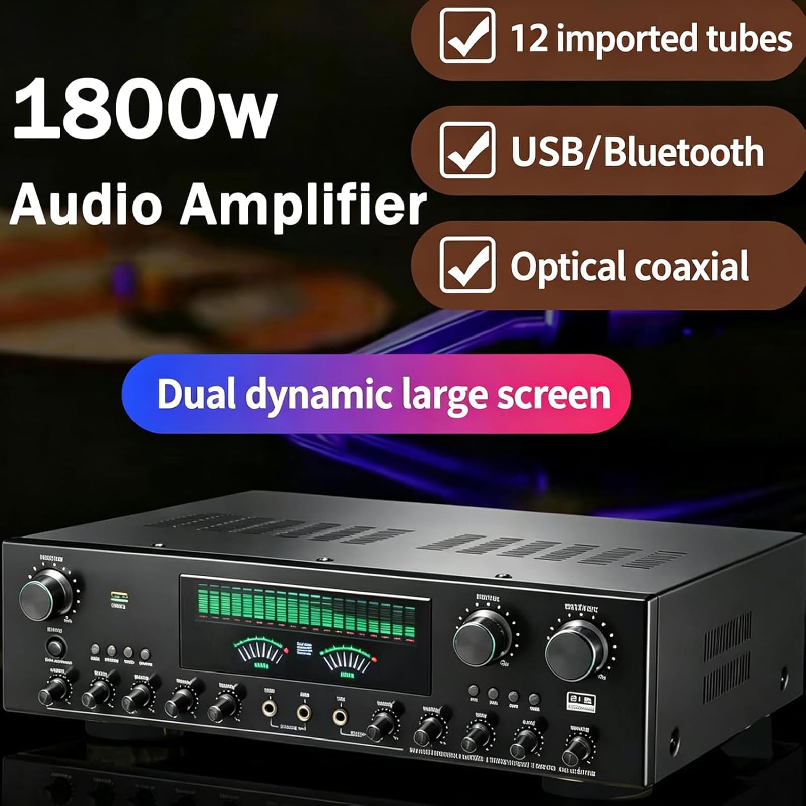 7.1-kanałowy wzmacniacz audio, odbiornik kina domowego, odbiornik AV z Bluetooth 6.0, wejście optyczne/współosiowe/USB, wejścia mikrofonowe, funkcja karaoke i regulowana głośność