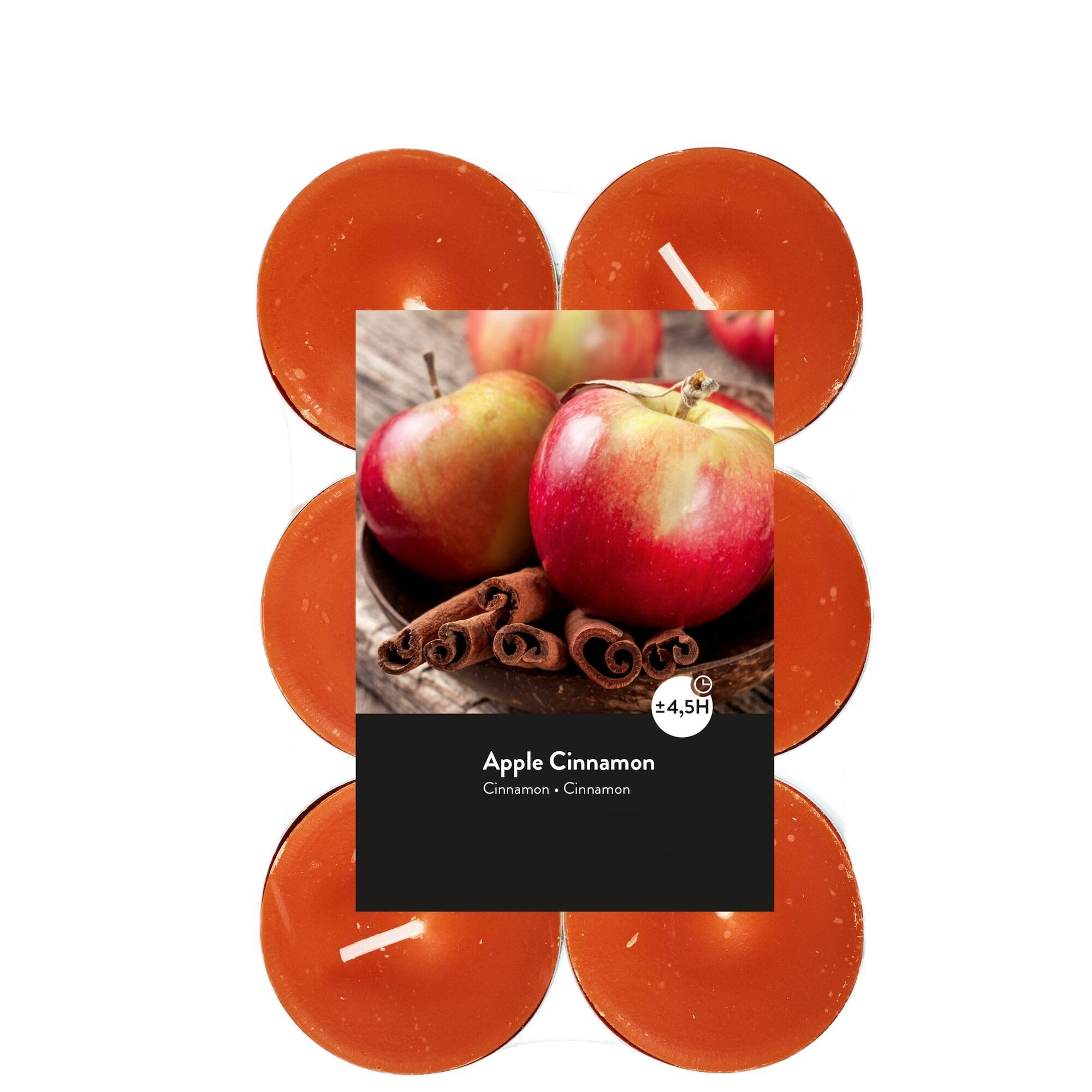 Velas de té perfumadas, 2 x 12 unidades (24 velas), tiempo de combustión: 4,5 horas, sin hollín, para portavelas, cristal, candelabro, Navidad, regalo, decoración, gastro (naranja – aroma a canela de