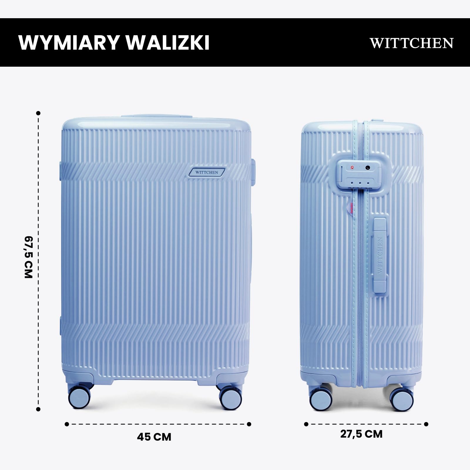 WITTCHEN Średnia walizka z polikarbonu Gloss Line | błyszcząca walizka podróżna z 4 kółkami | Niebieska