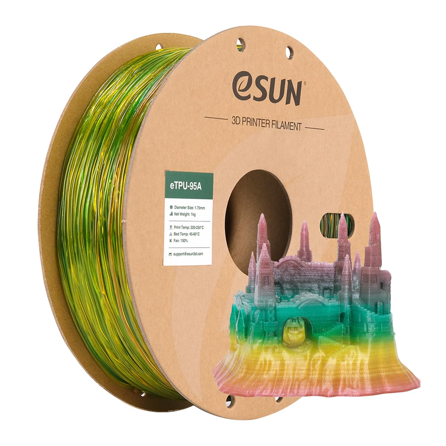 eSUN TPU-95A Rainbow Filament 1.75mm, Flexible Multicolored 3D Printer Filament TPU, 1KG Gradient Changing Multicolor Filament for 3D Printer, Rainbow Multicolor