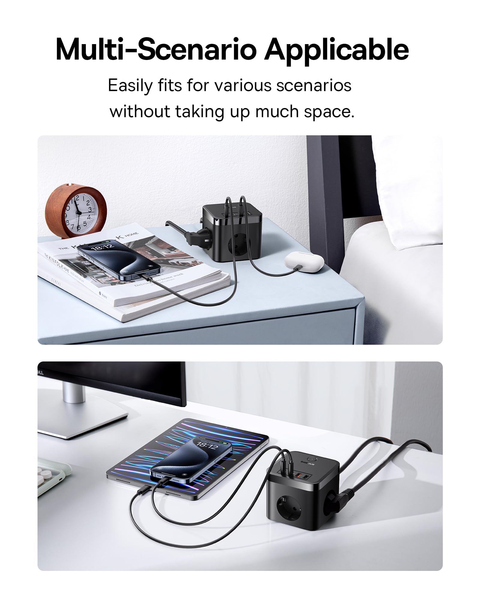Baseus GaN5 - Ciabatta elettrica a cubo USB C 30 W con interruttore, caricatore portatile PDD per MacBook, iPad, iPhone 16/15/14/13/12, Galaxy, gioco, casa, ufficio