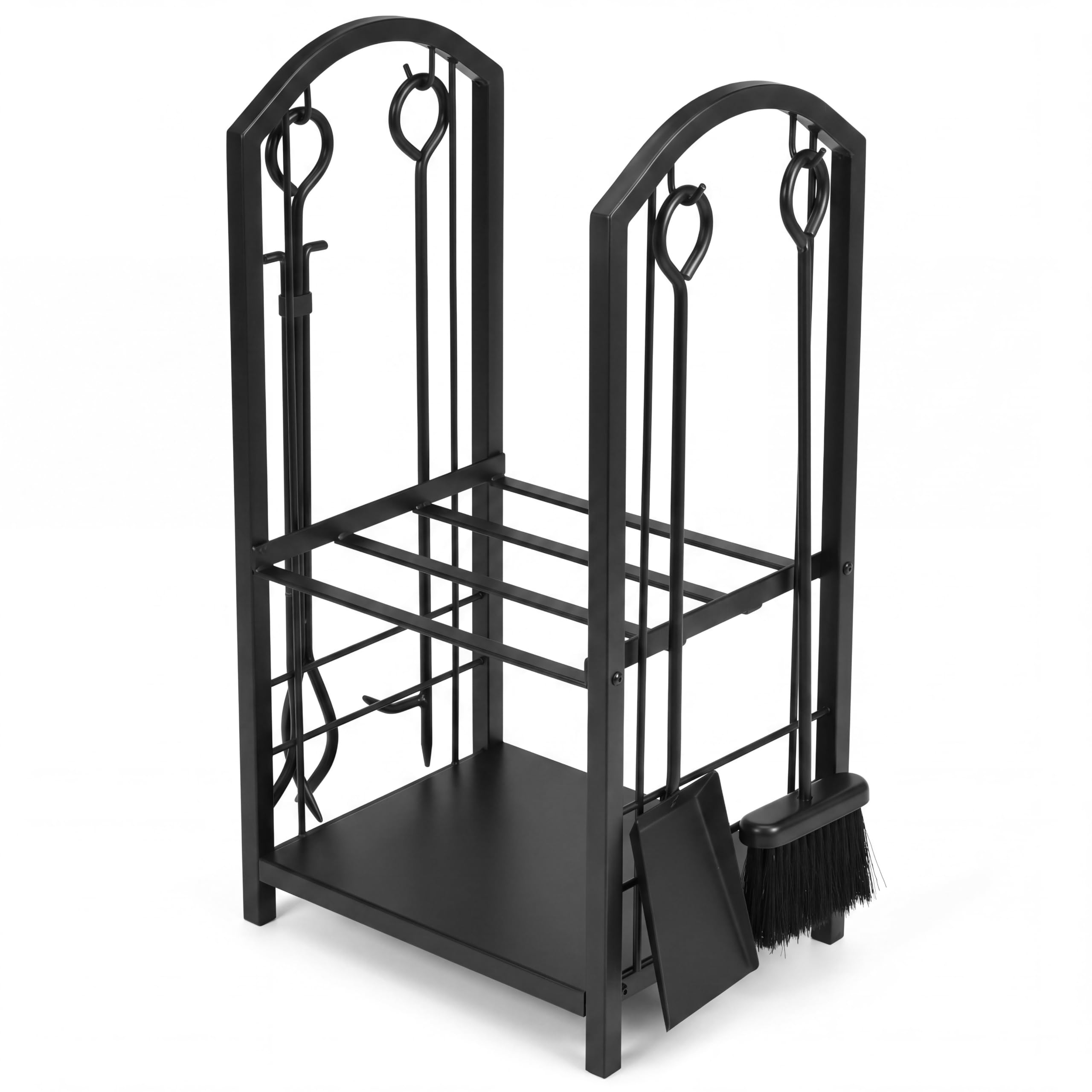 LIFEZEAL Kaminholzregal, Kaminholzständer mit 4 Kaminbesteck (Schwarz)